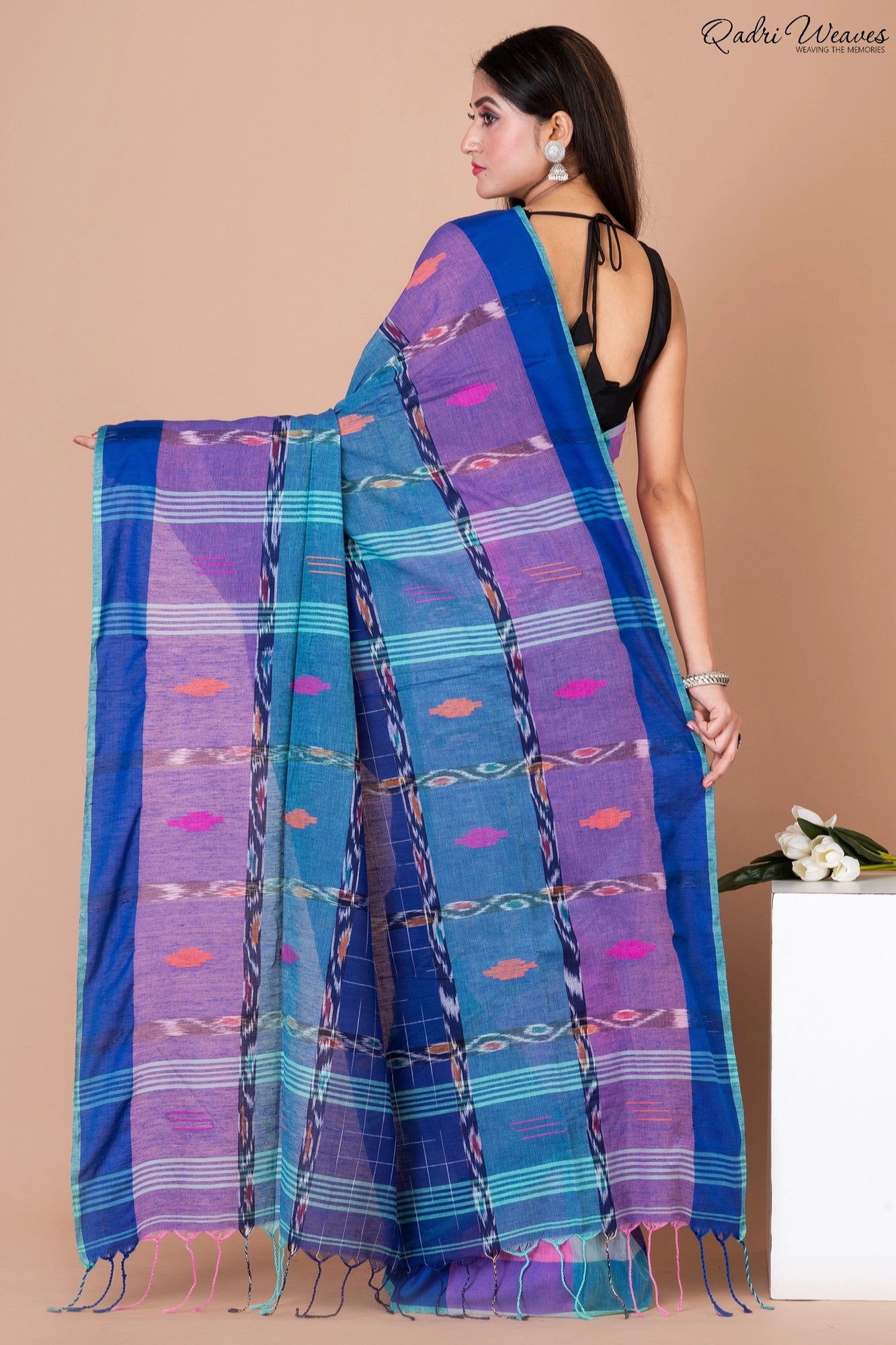 Handloom Blue & Purple Pure Cotton Ikat Saree