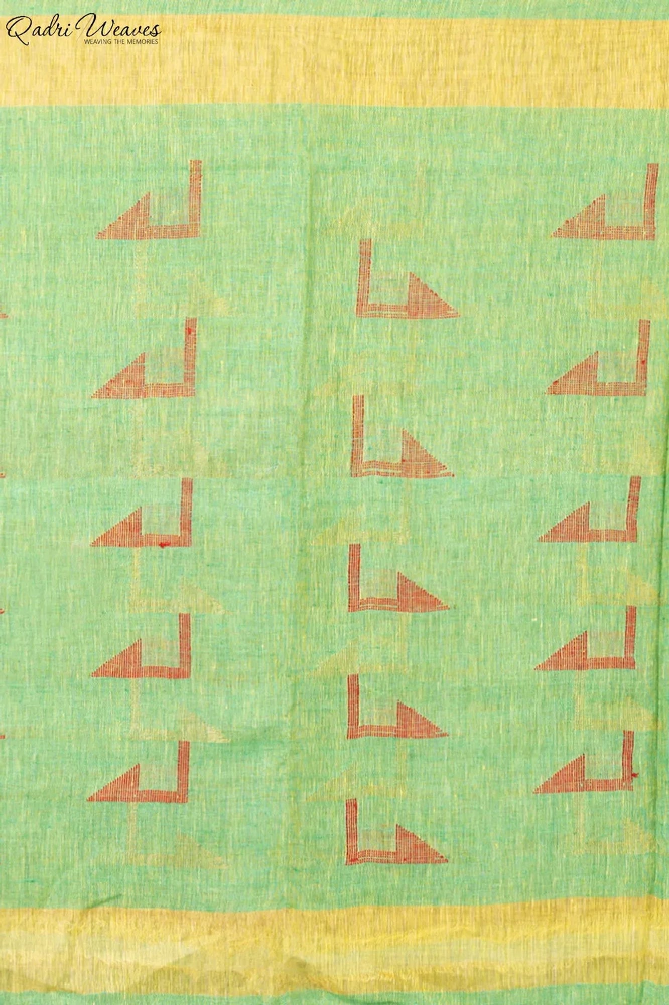 Handloom Pear Green Pure Linen Jamdani & Fish Motif All Saree