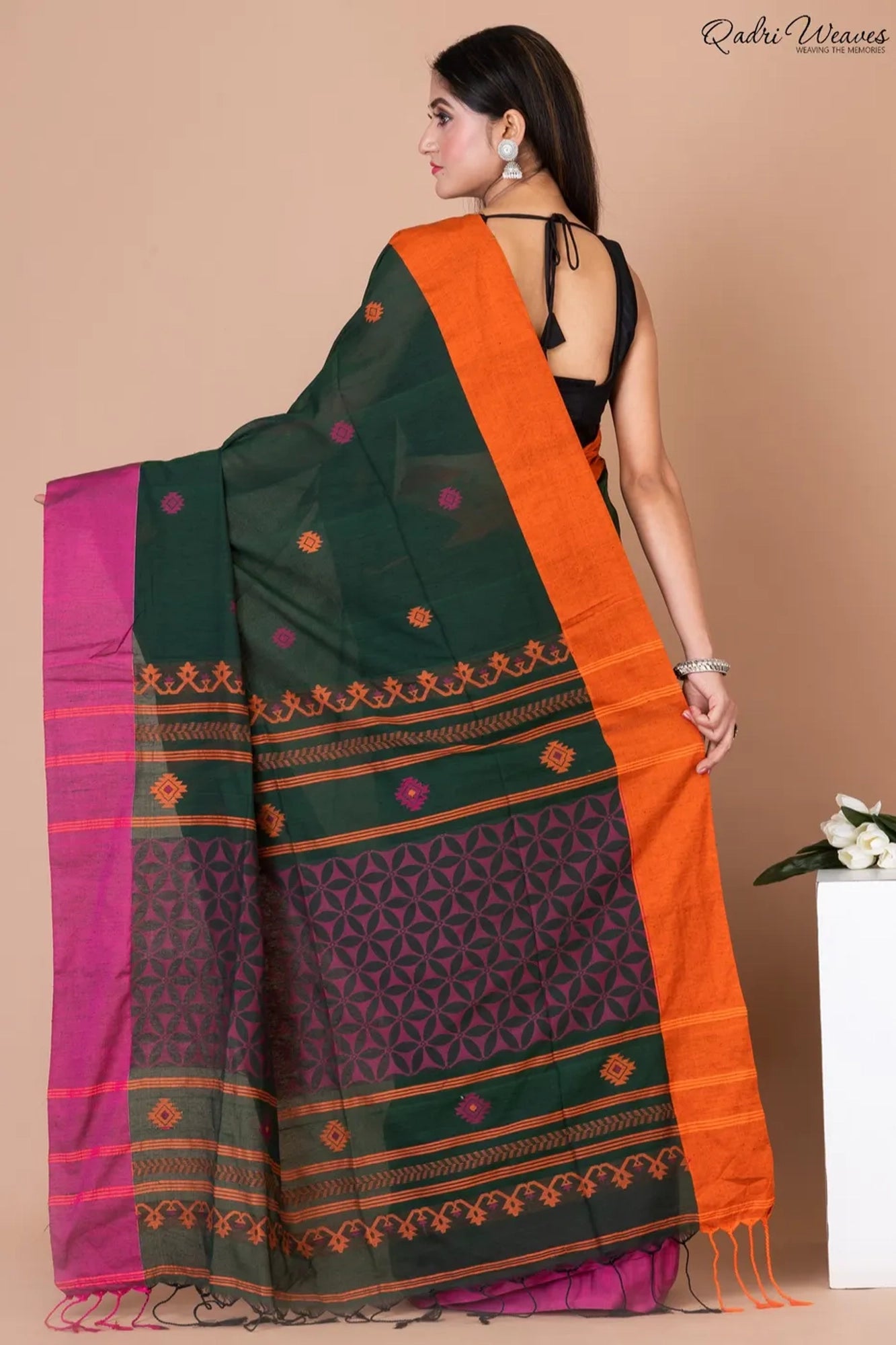 Handloom Dark Green & Liseran Purple Pure Cotton Saree