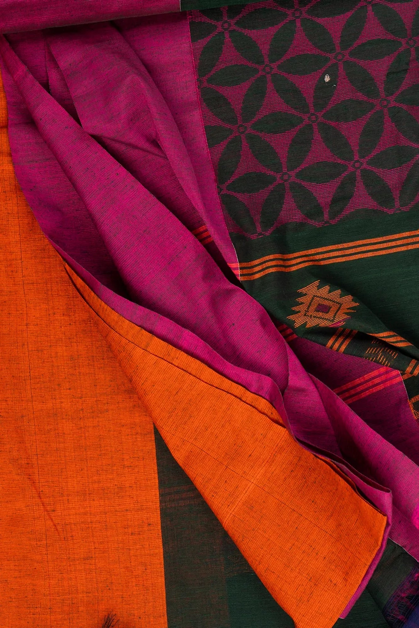 Handloom Dark Green & Liseran Purple Pure Cotton Saree