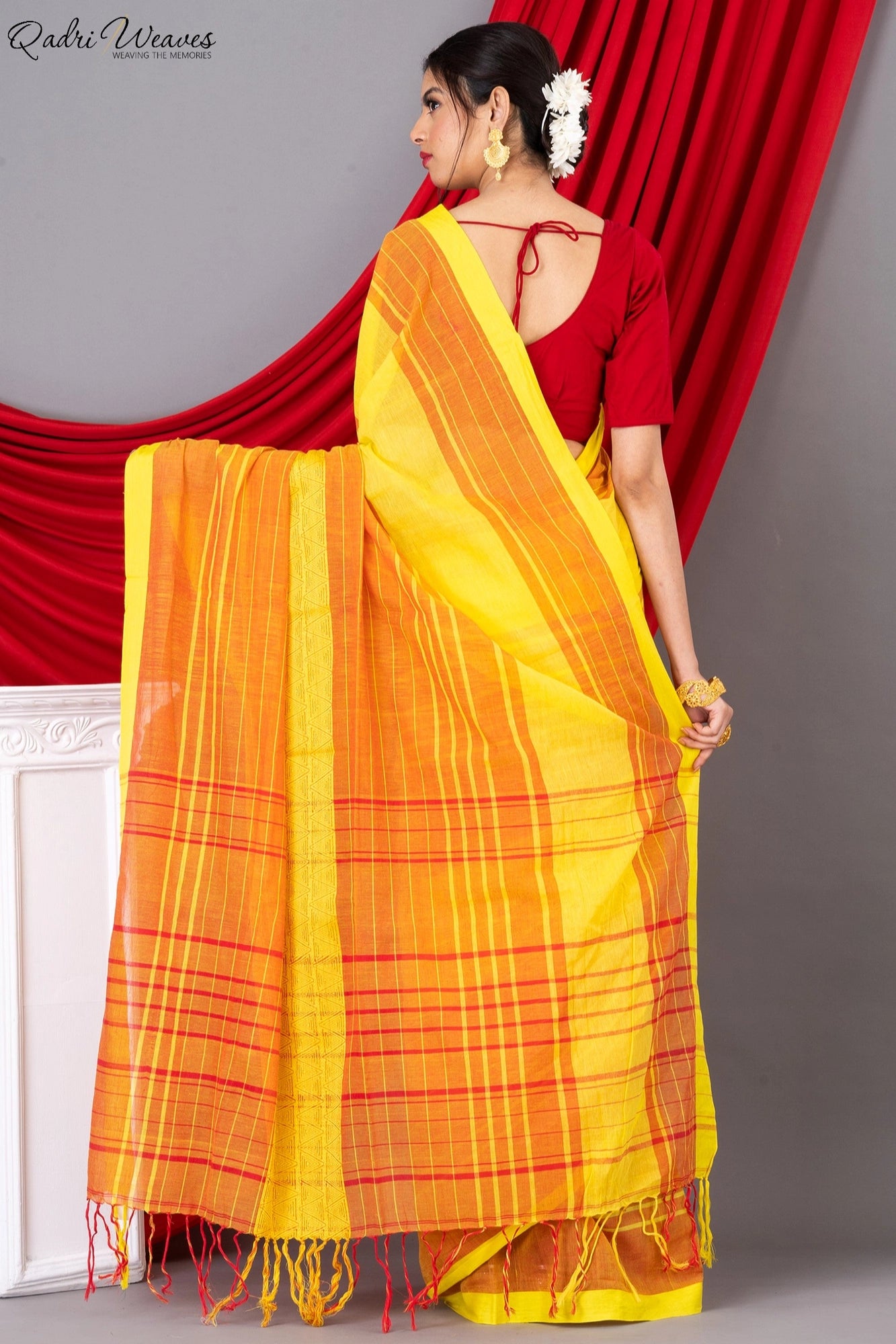 Handloom Yellow Pure Premium Cotton Tangail Saree