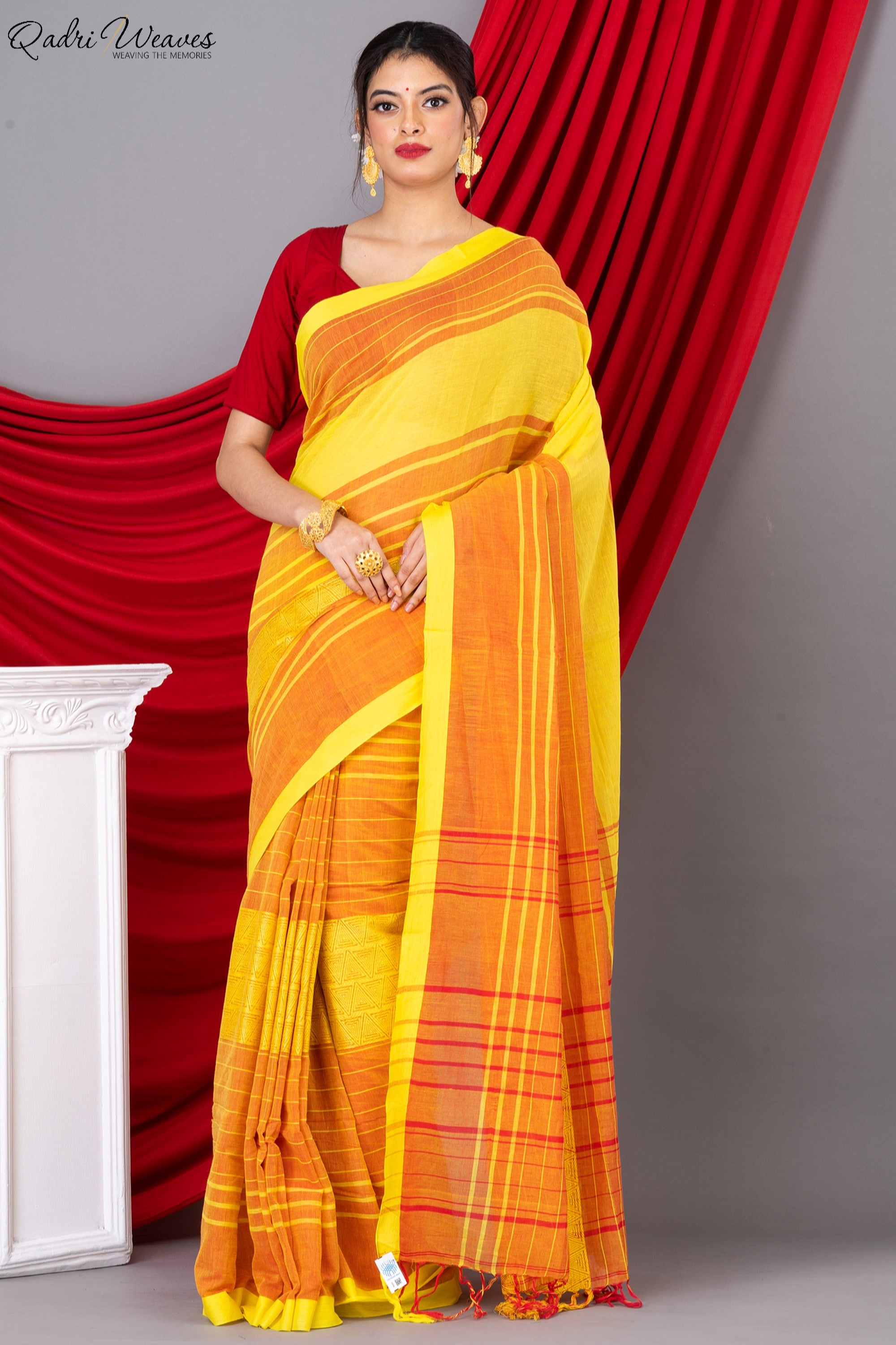 Handloom Yellow Pure Premium Cotton Tangail Saree