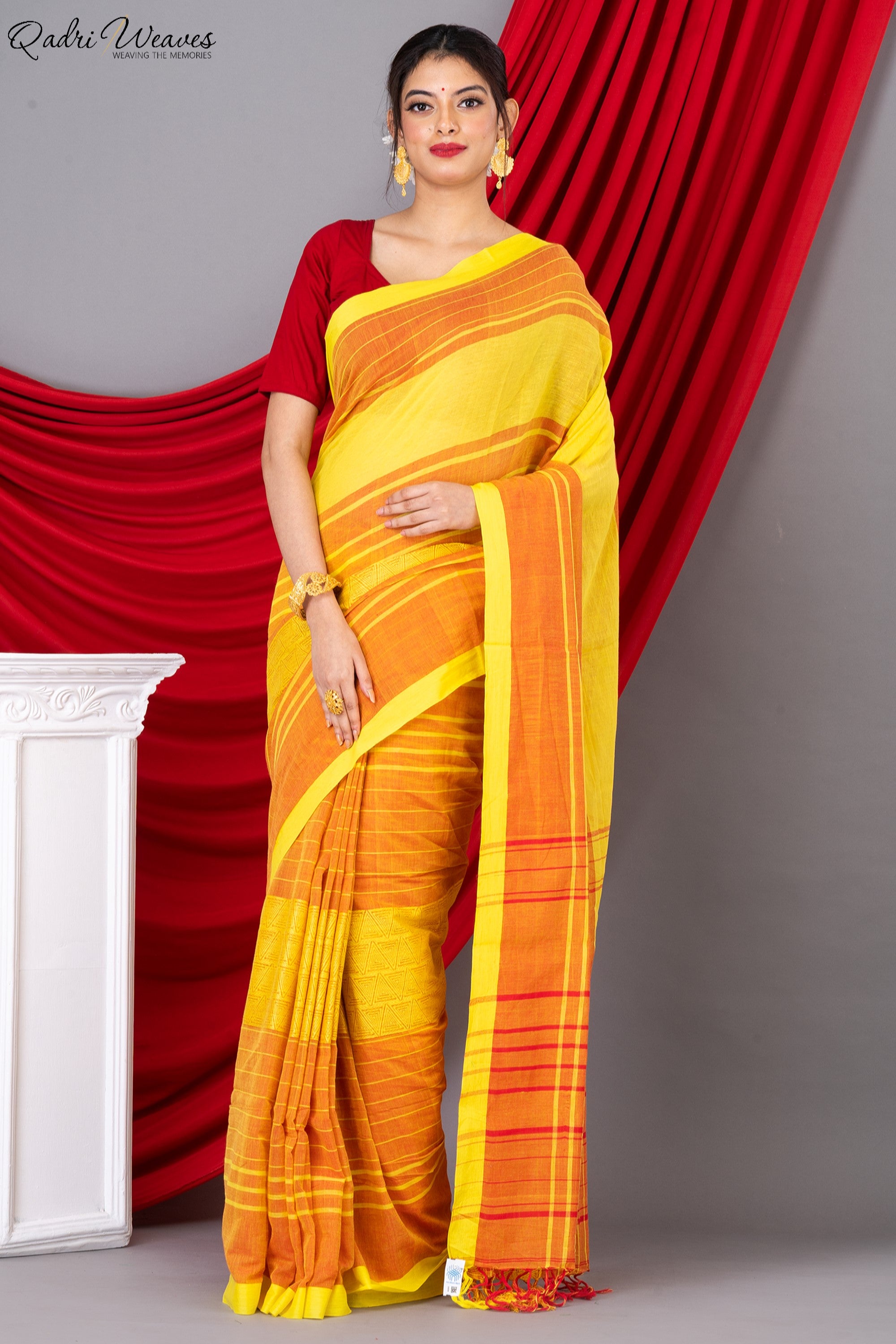 Handloom Yellow Pure Premium Cotton Tangail Saree