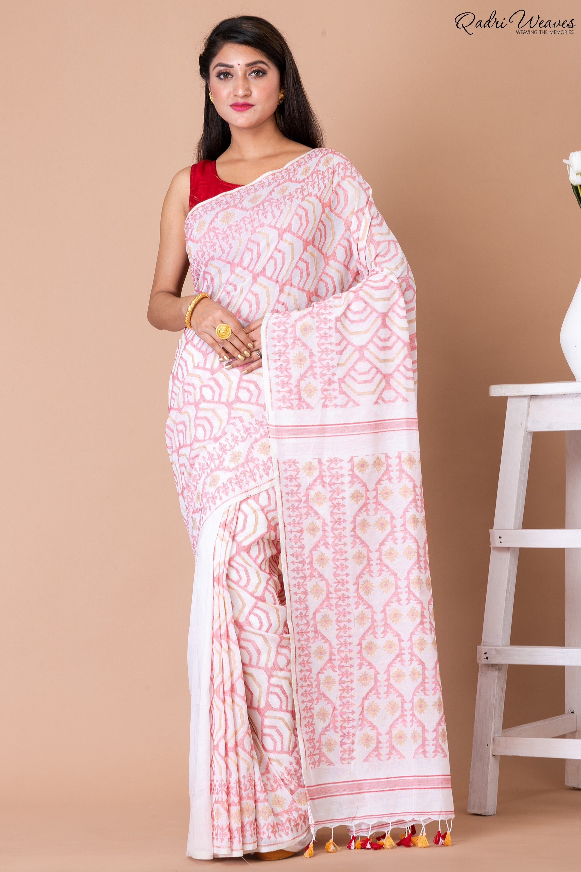 Handloom Baby Pink Pure Cotton Saree