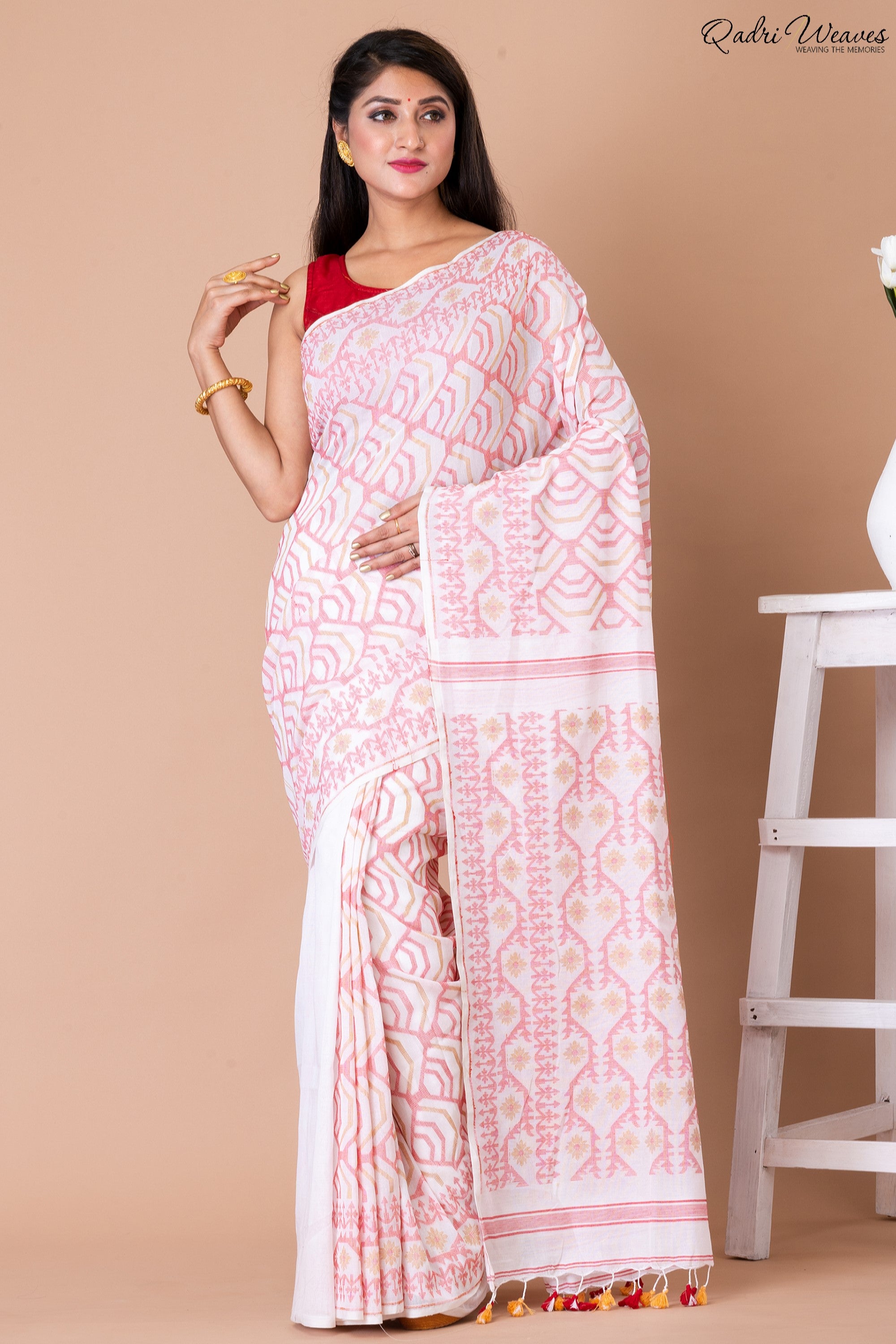 Handloom Baby Pink Pure Cotton Saree