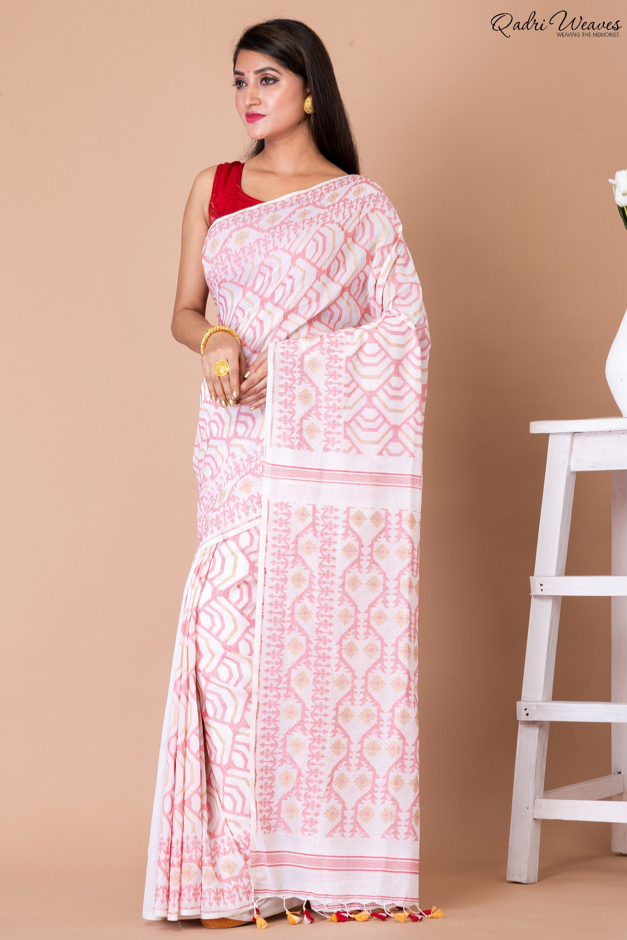 Handloom Baby Pink Pure Cotton Saree