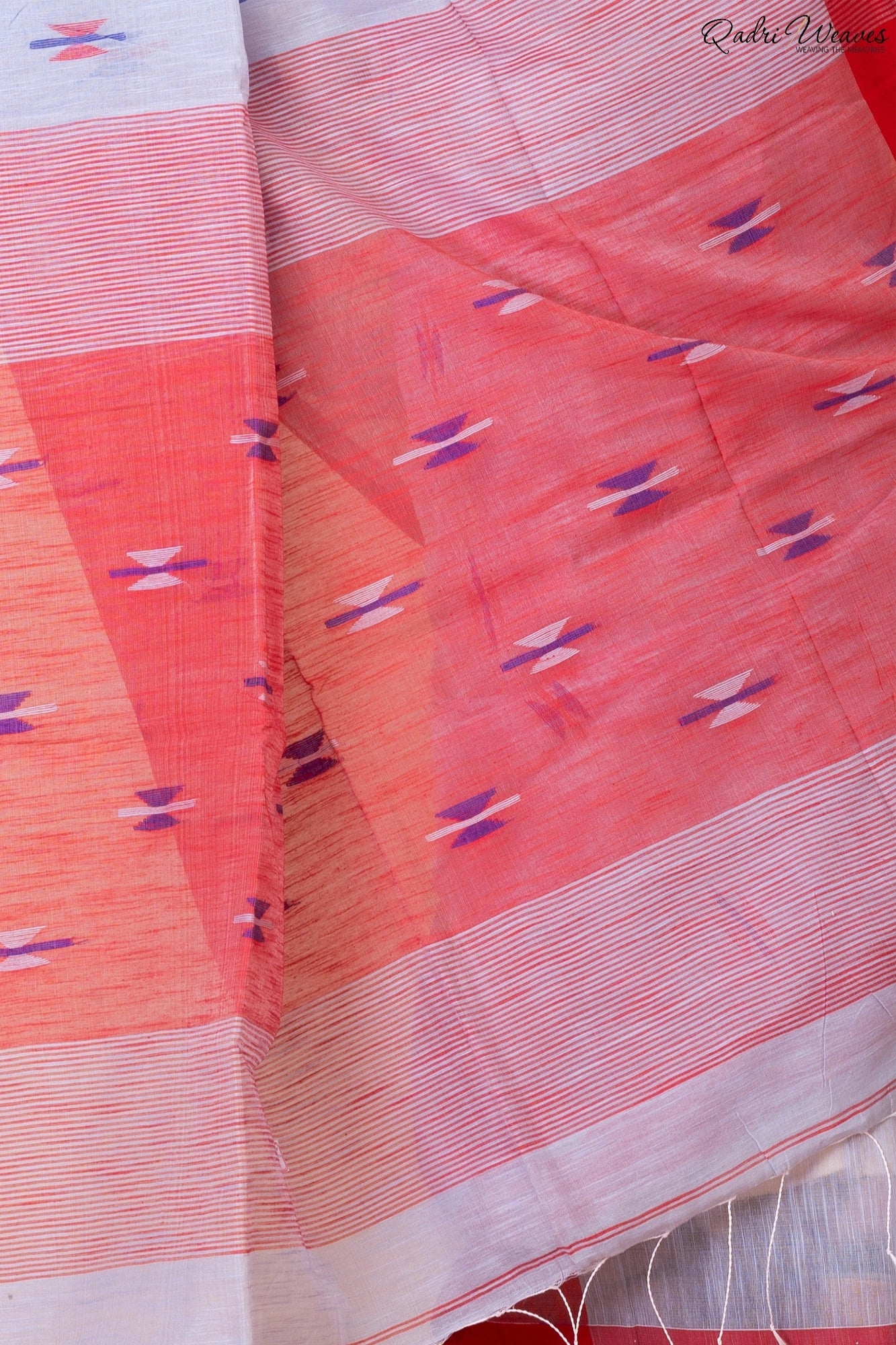 Handloom Silver & Indian Red Kota Silk x Khadi Saree