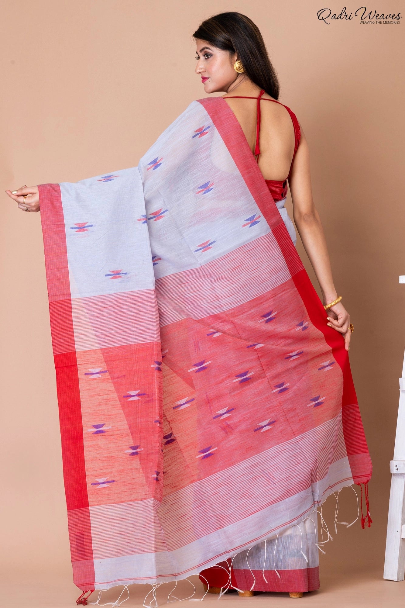 Handloom Silver & Indian Red Kota Silk x Khadi Saree