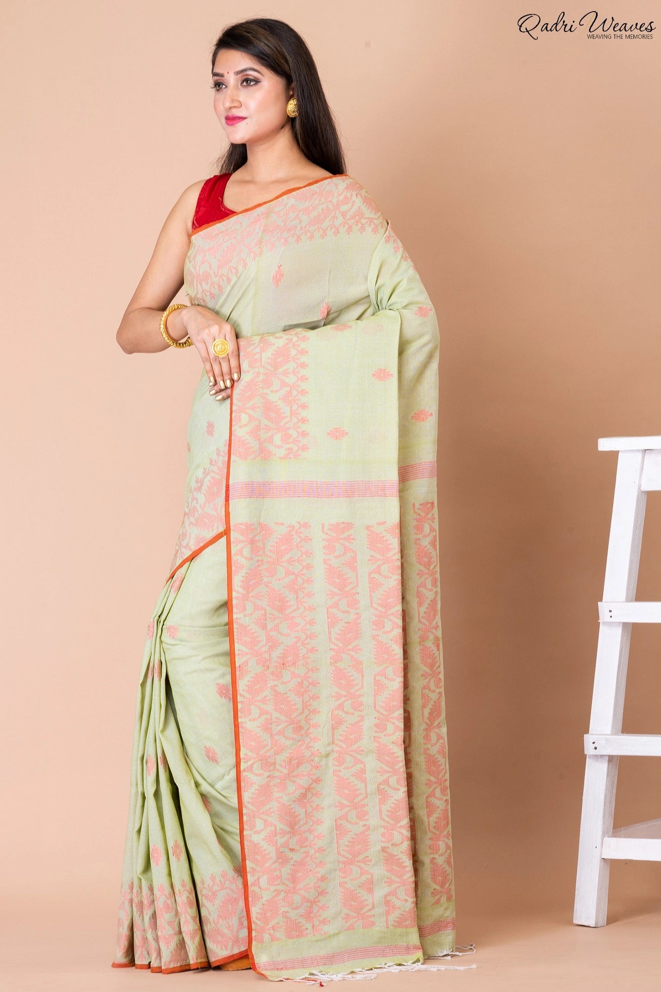 Pistachio Green Color Cotton Jamdani Saree