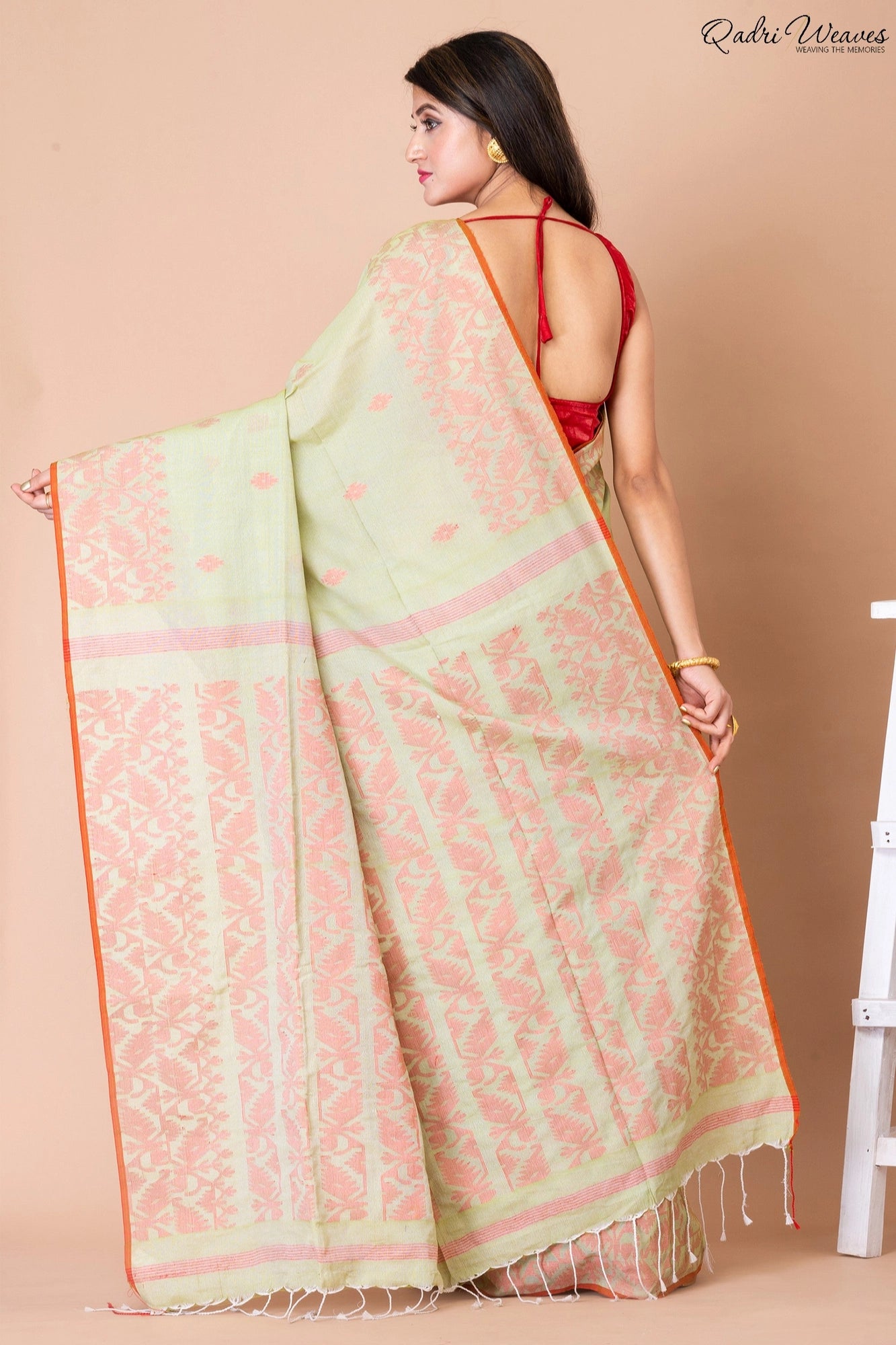 Pistachio Green Color Cotton Jamdani Saree