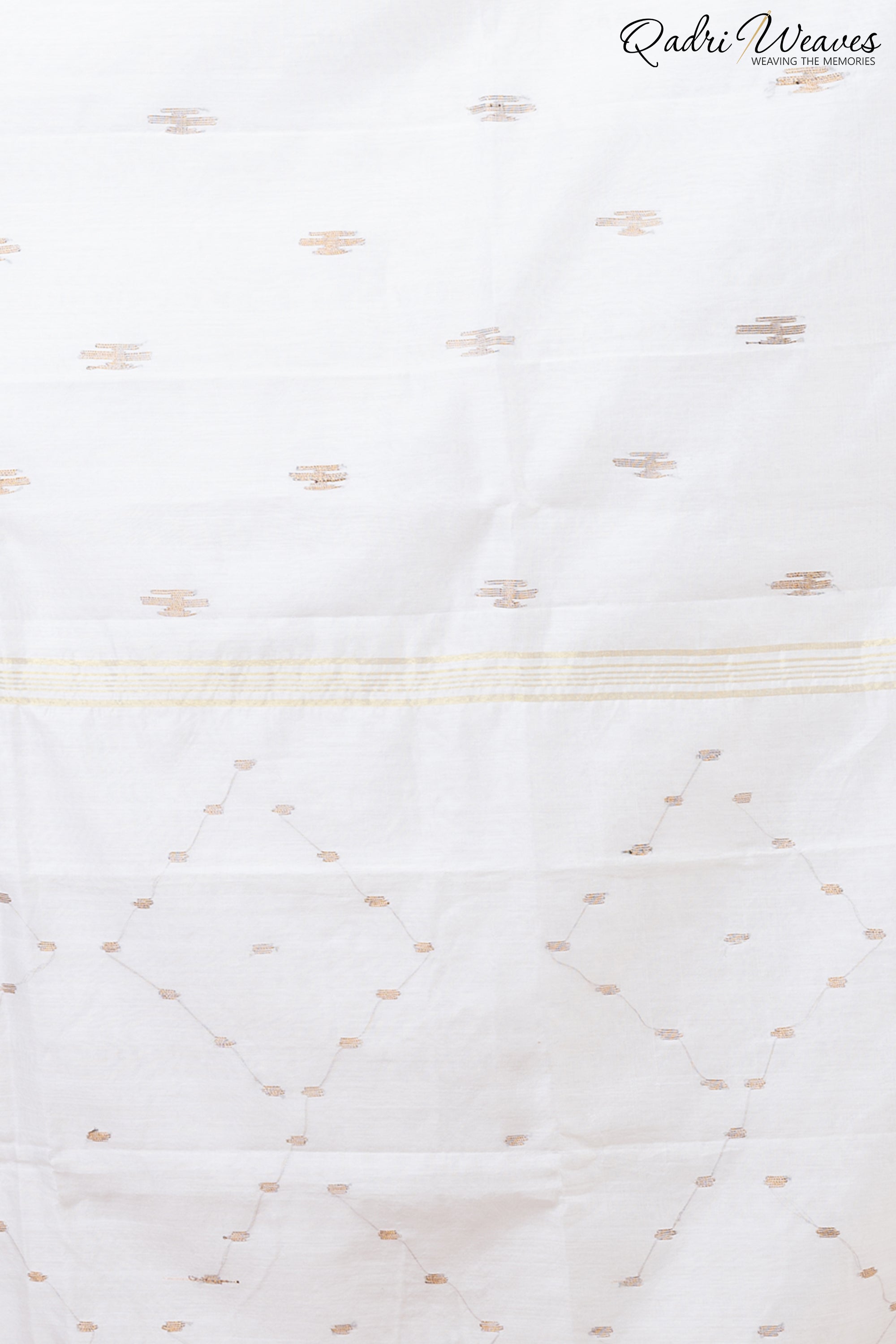 White Cotton Silk Butti Saree with golden border