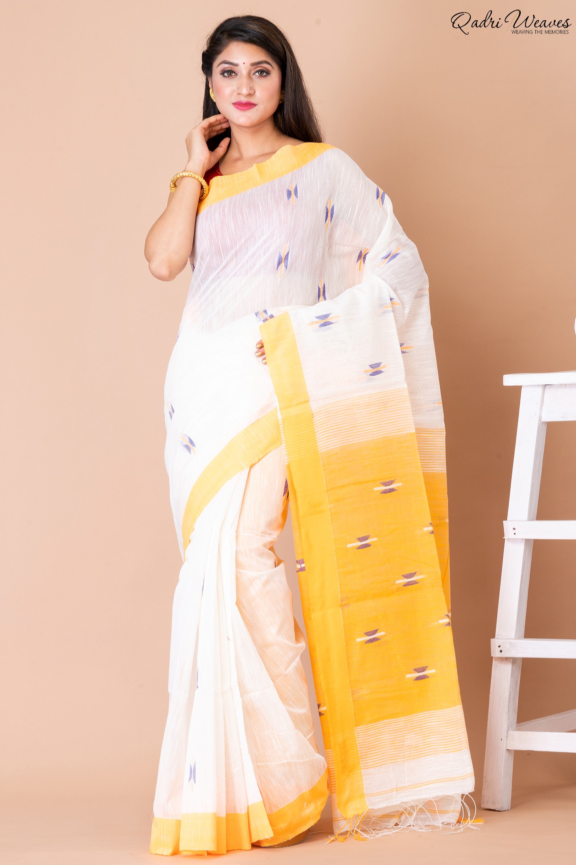 Handloom Yellow & White Kota Silk x Khadi Saree