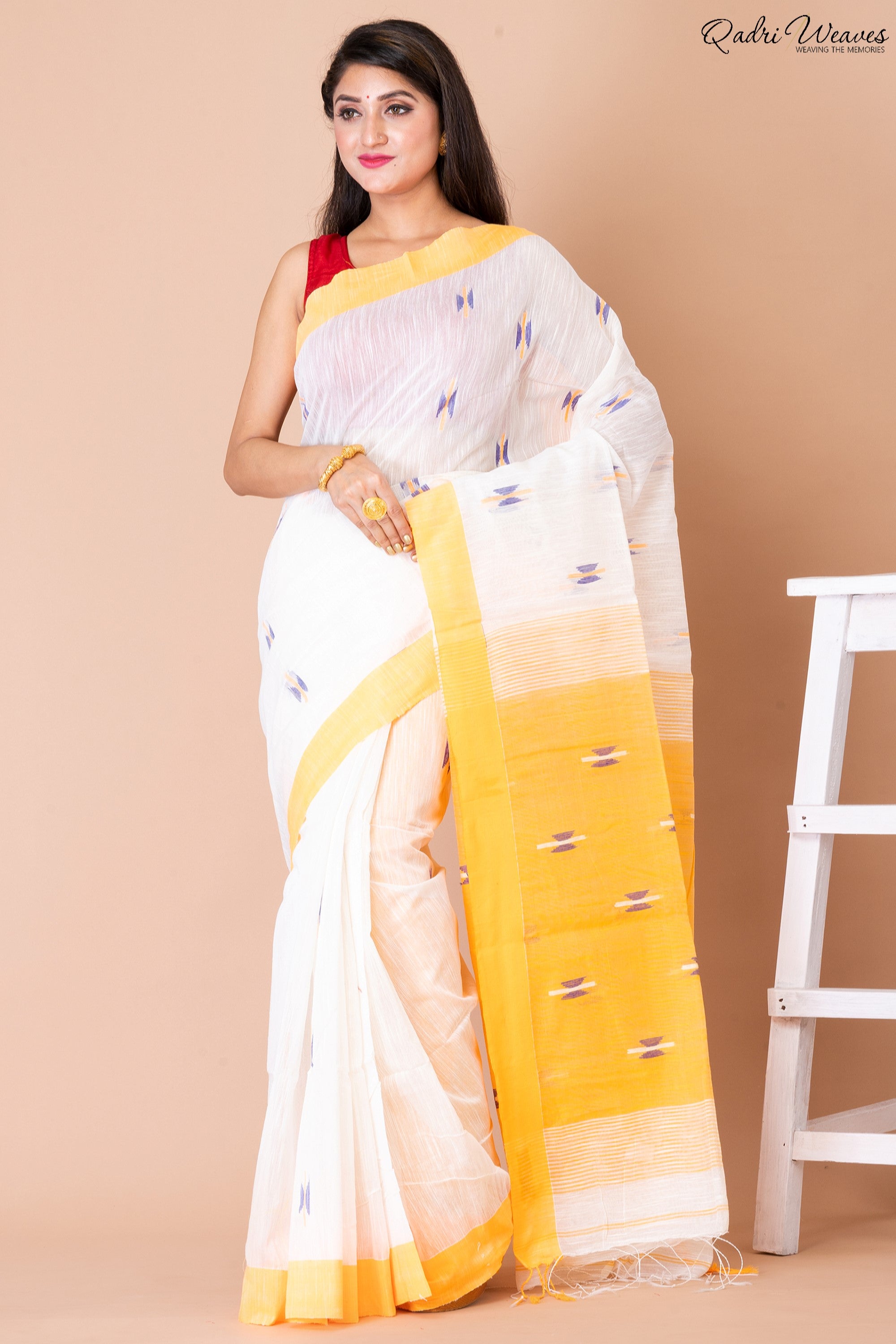 Handloom Yellow & White Kota Silk x Khadi Saree