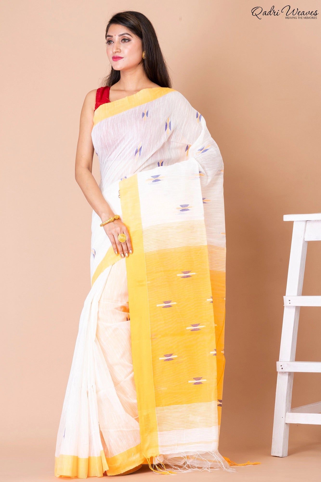 Handloom Yellow & White Kota Silk x Khadi Saree