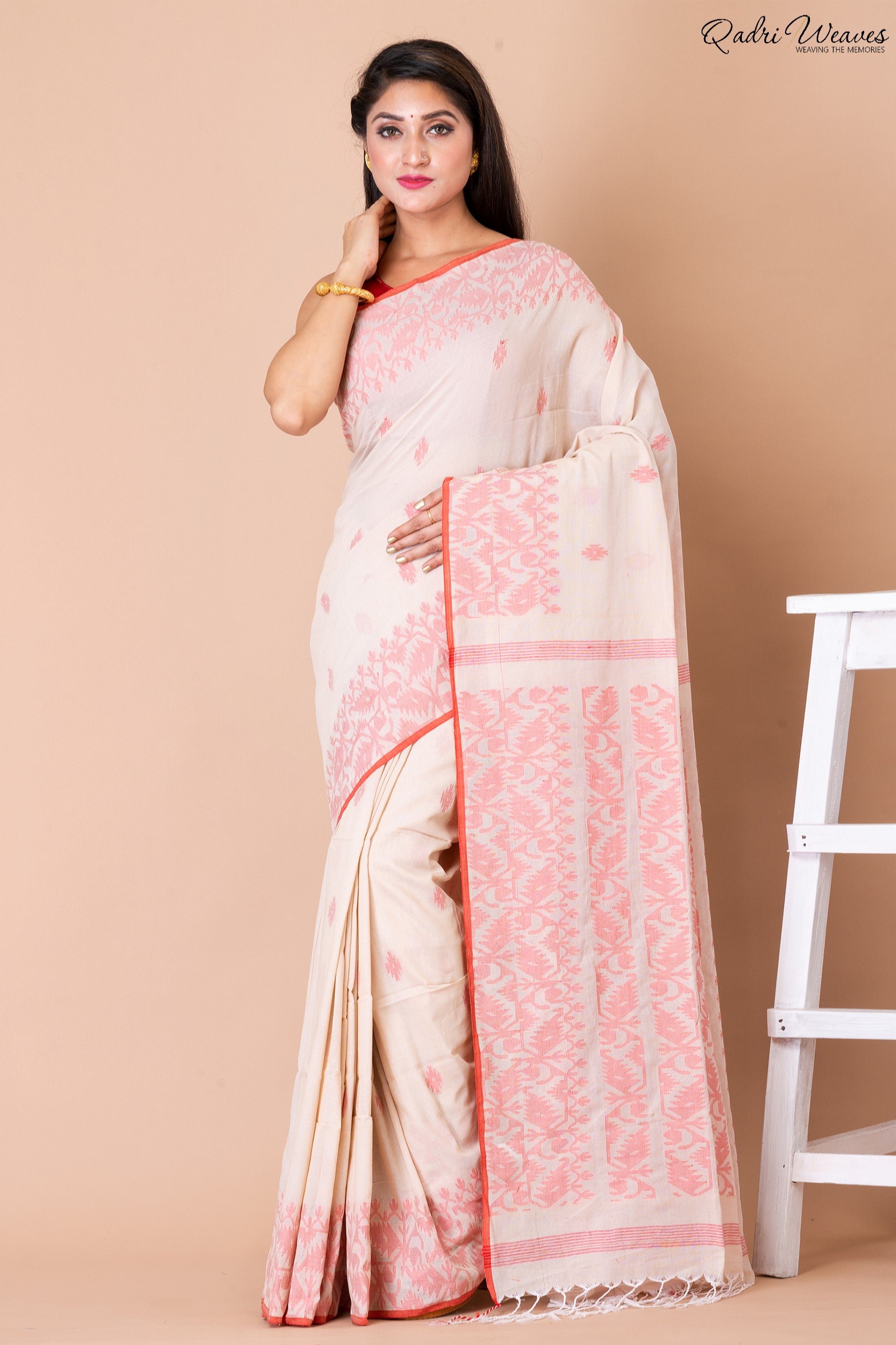 Conch shell Color Cotton Jamdani Saree