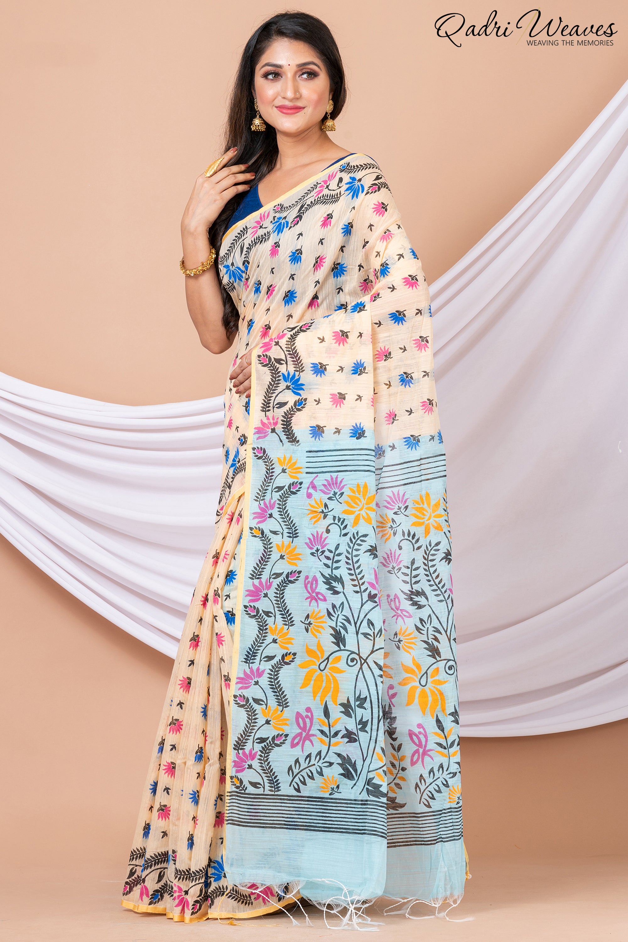 Printed Hazel Cotton Silk Flower Design Saree