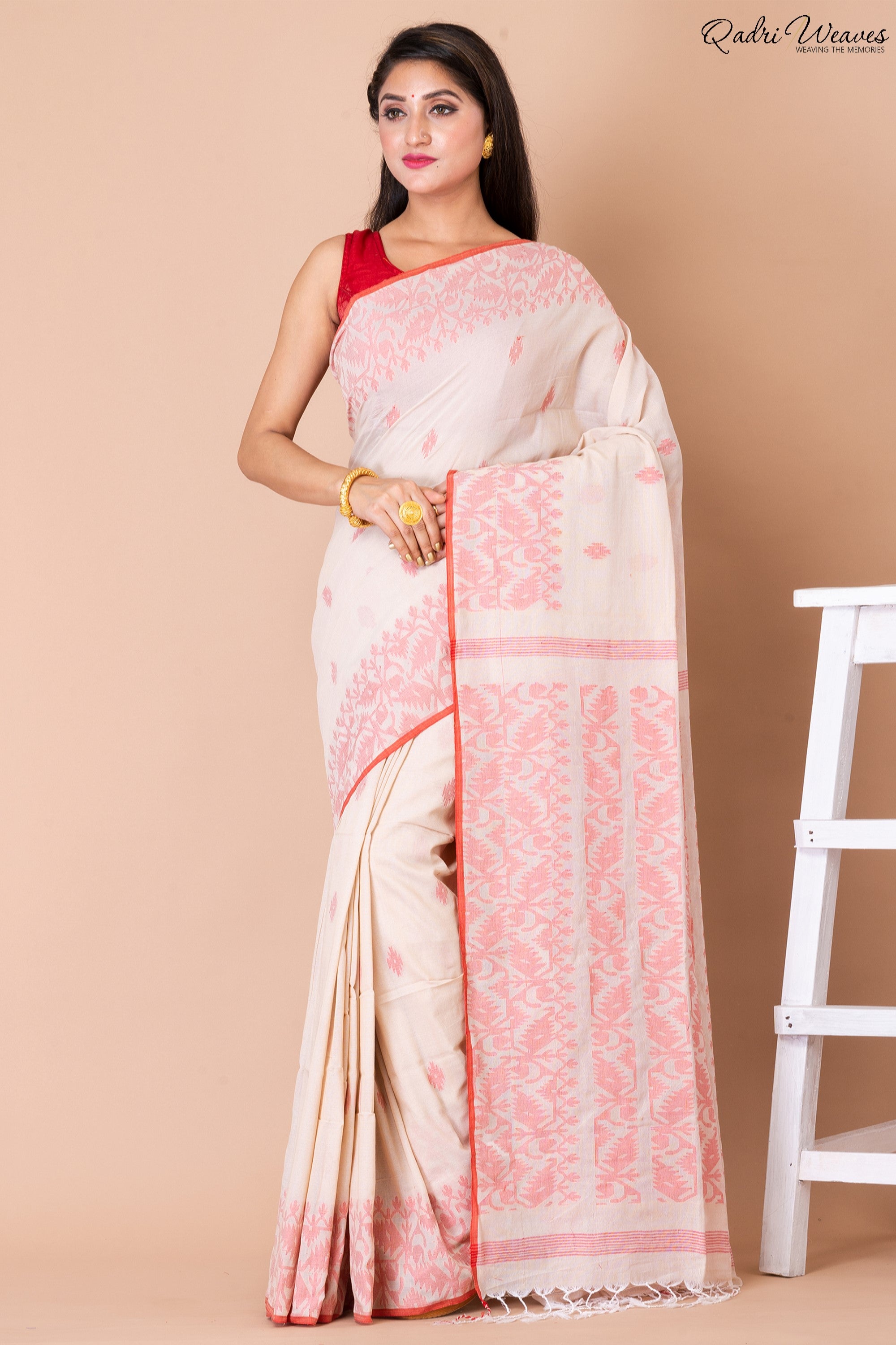 Conch shell Color Cotton Jamdani Saree