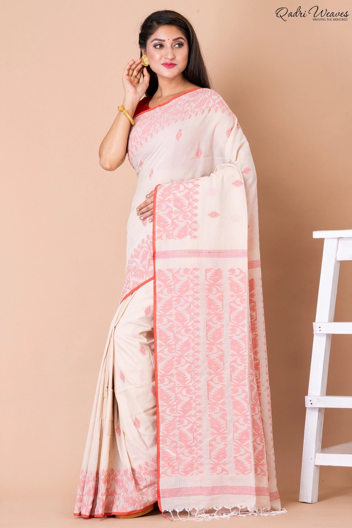 Conch shell Color Cotton Jamdani Saree