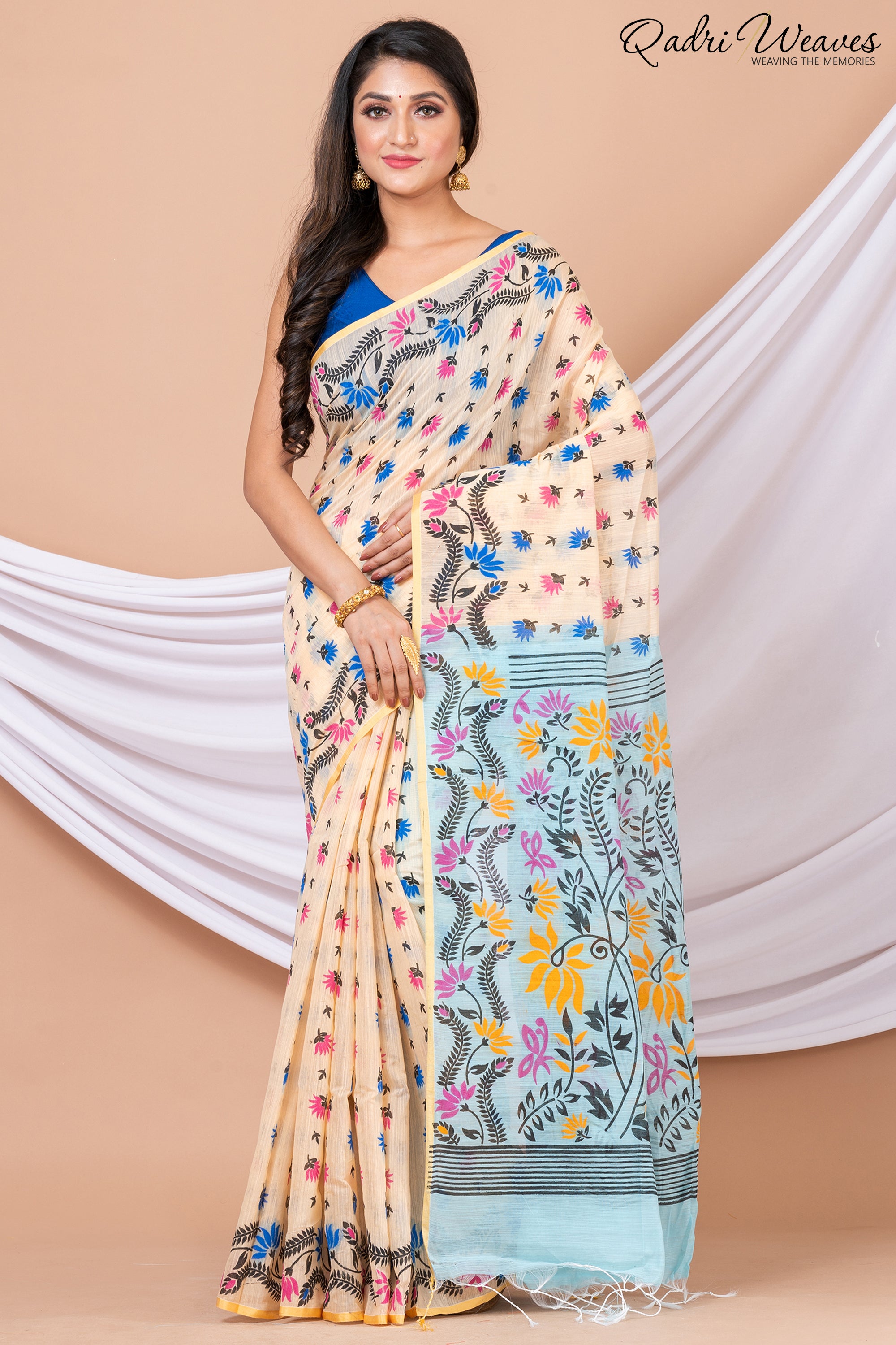 Printed Hazel Cotton Silk Flower Design Saree