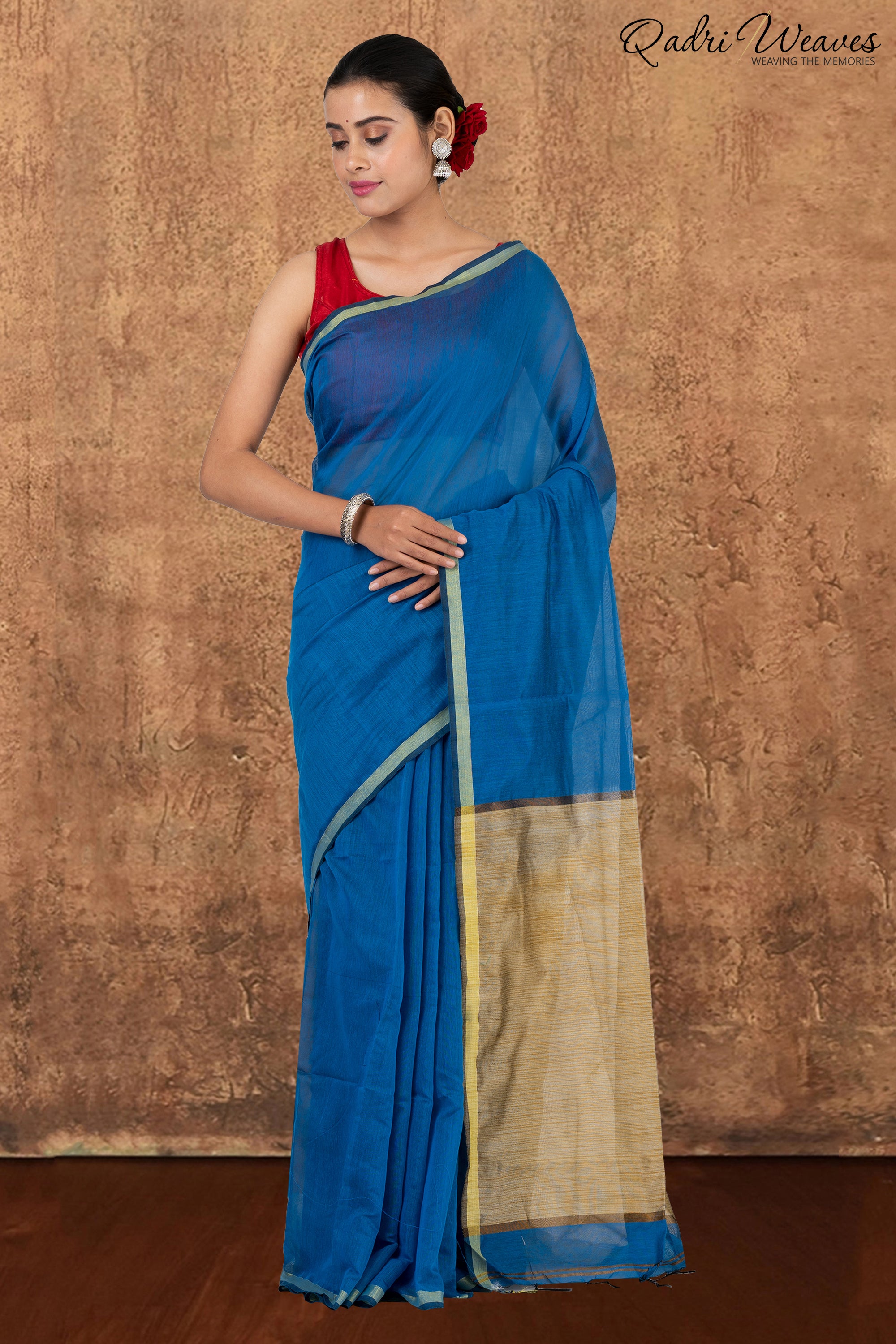 Lapis Blue & Golden Ghicha Silk Saree