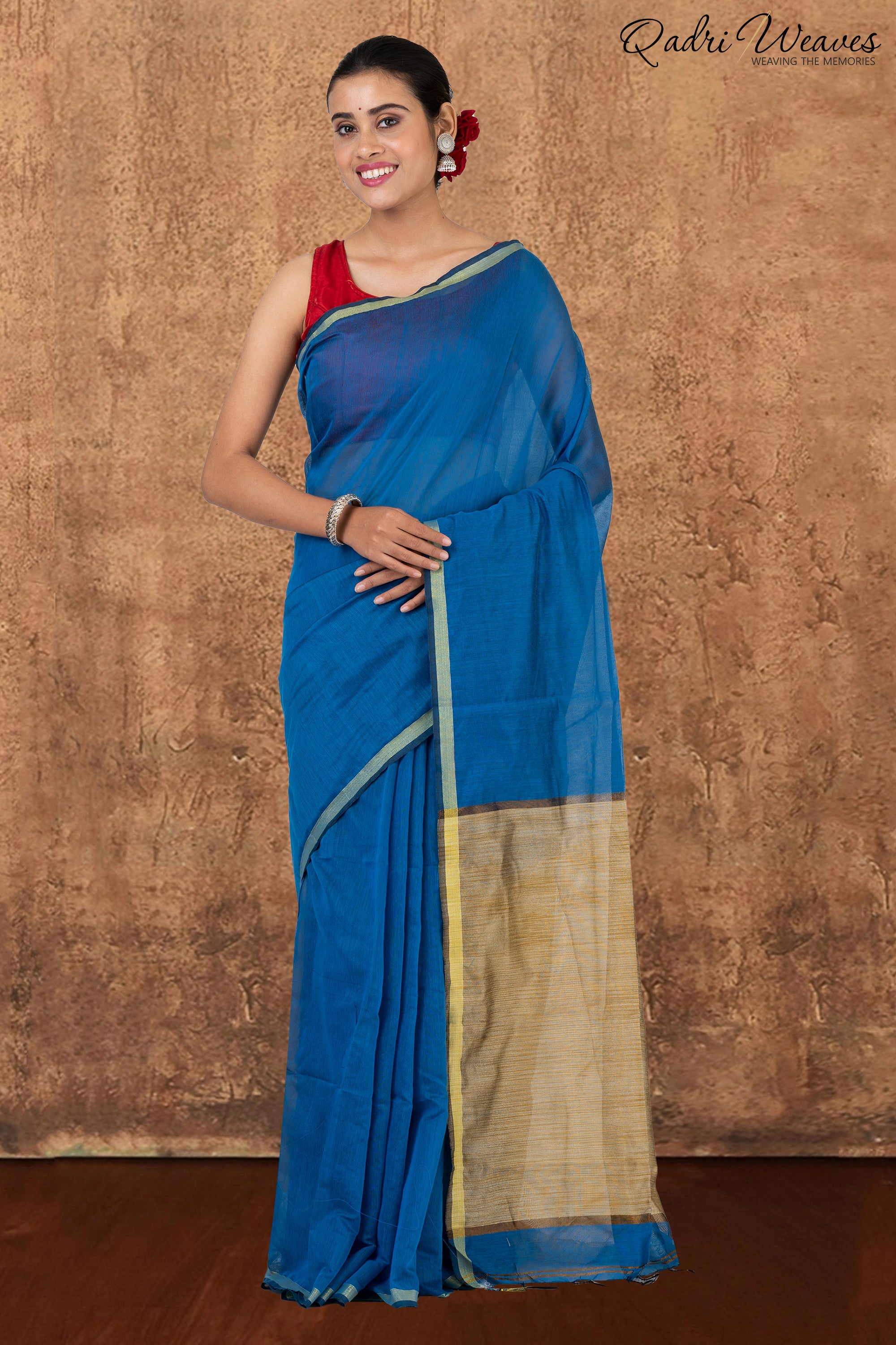 Lapis Blue & Golden Ghicha Silk Saree