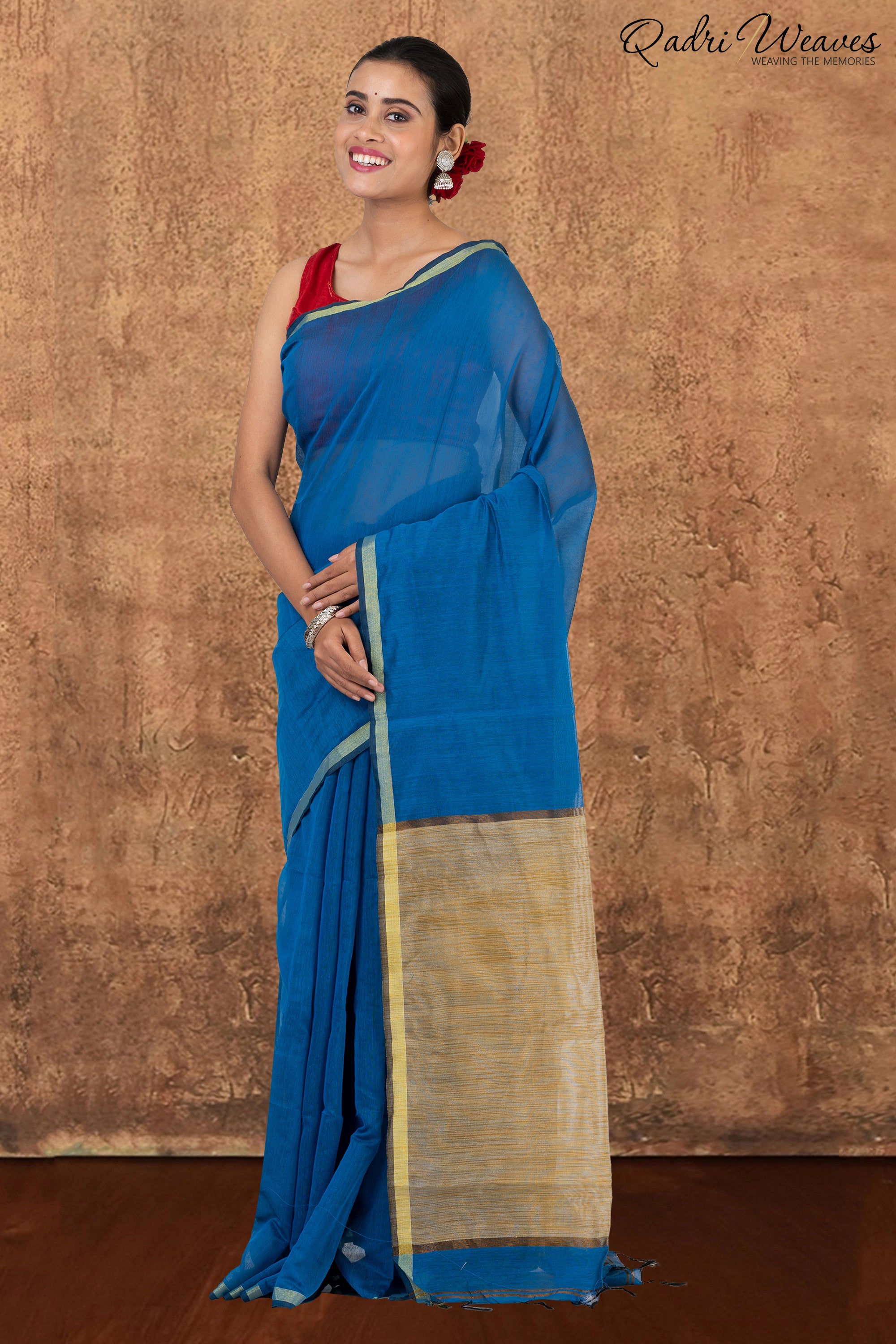 Lapis Blue & Golden Ghicha Silk Saree