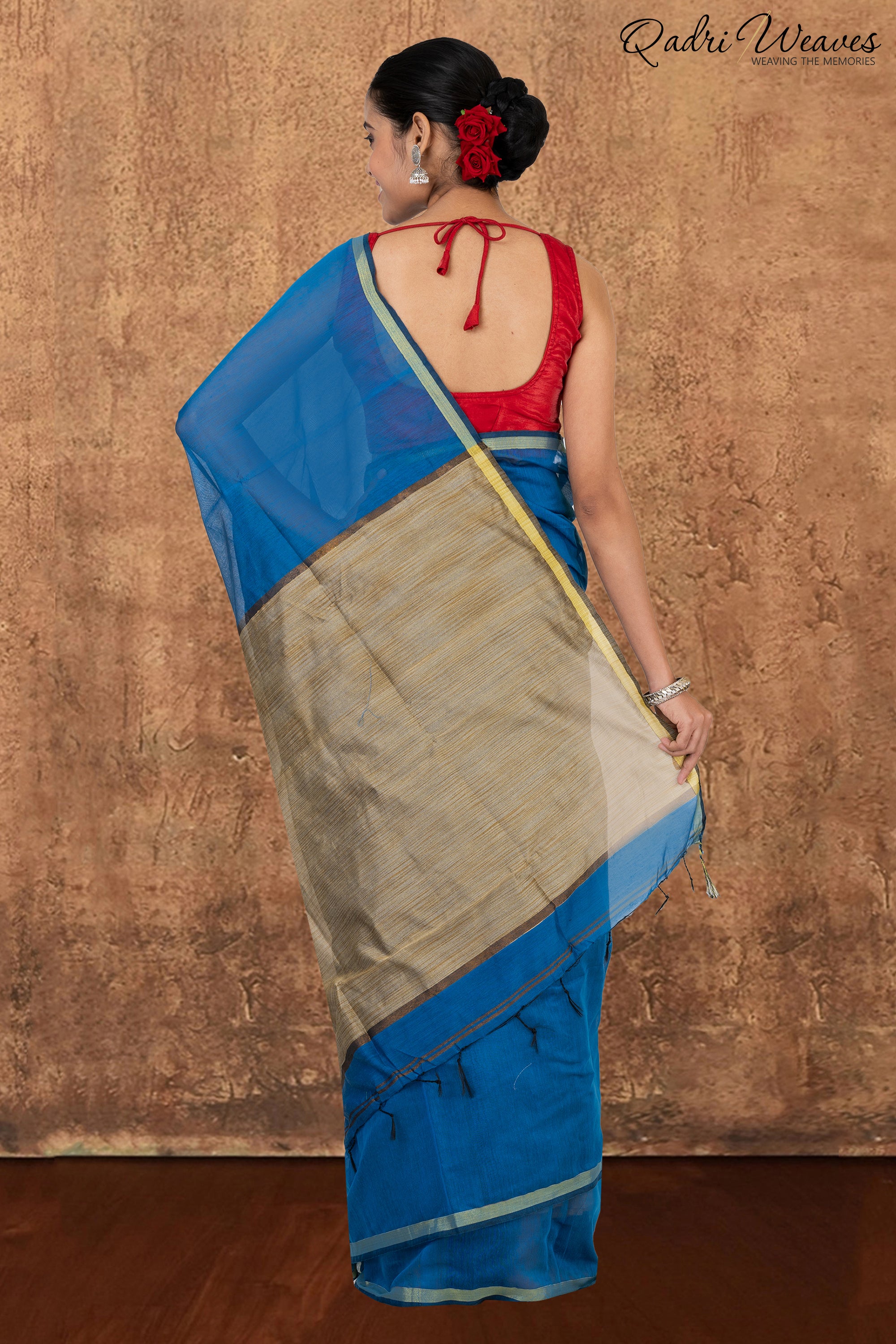 Lapis Blue & Golden Ghicha Silk Saree