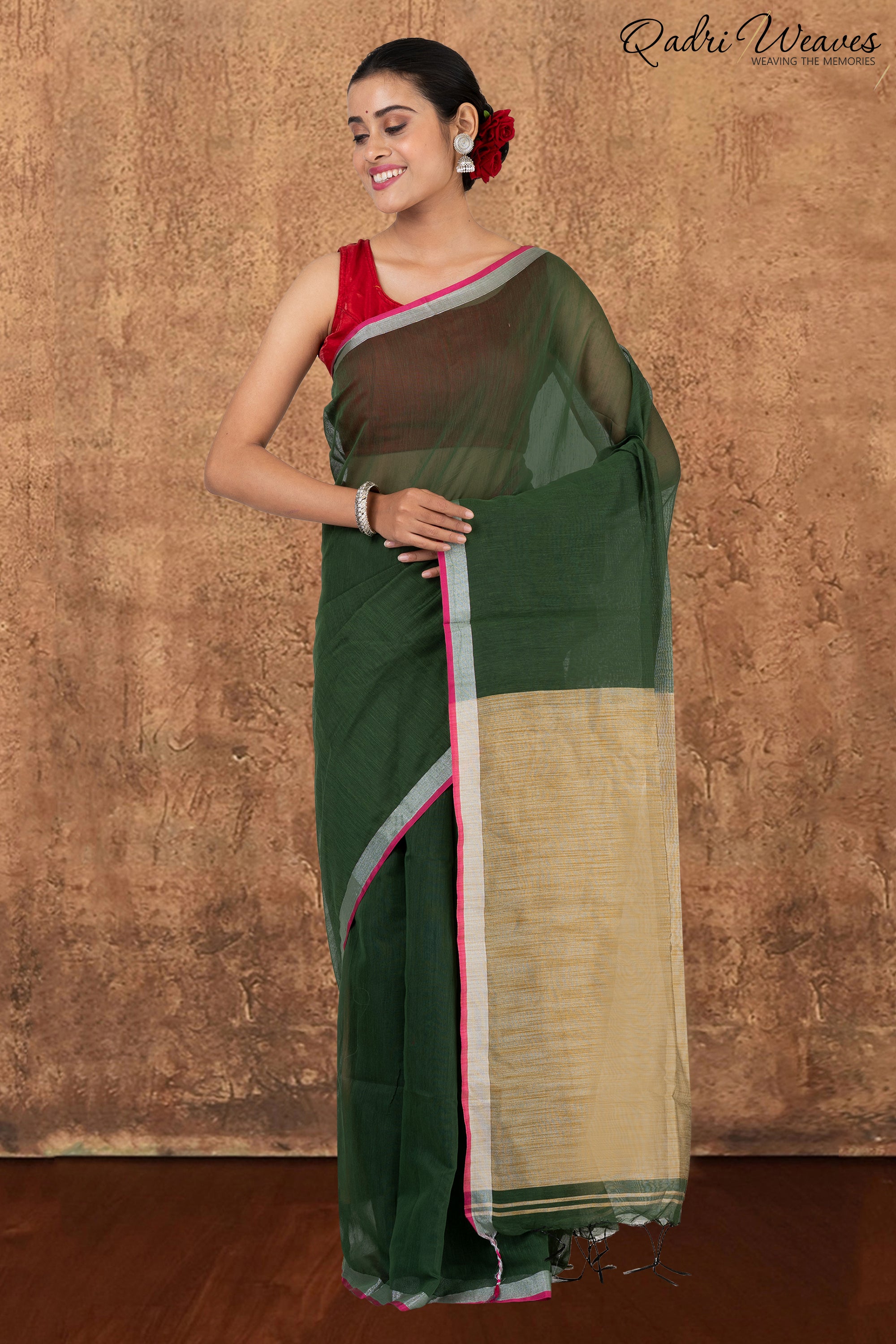 Seaweed Green & Golden Ghicha Silk Saree