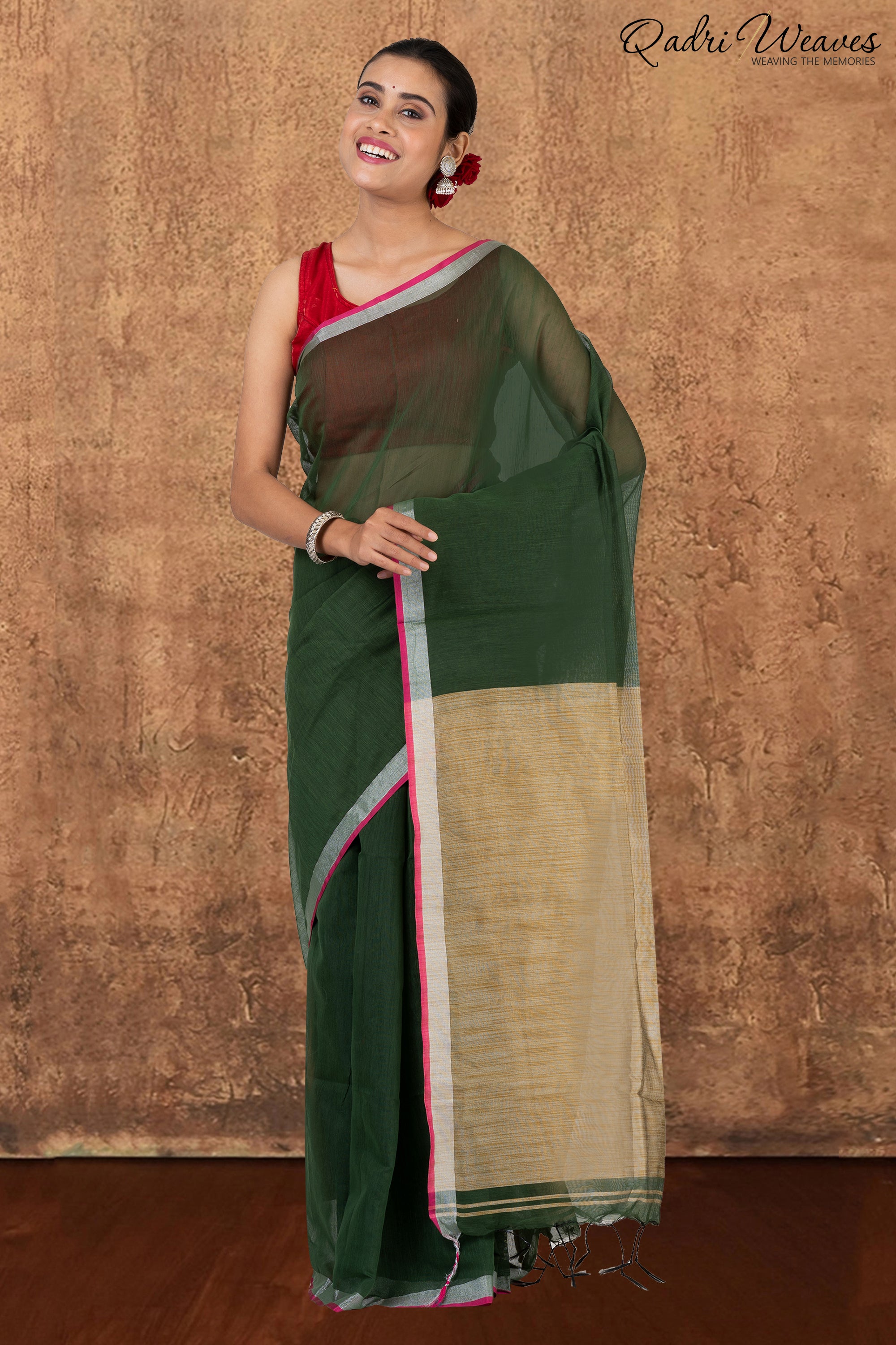 Seaweed Green & Golden Ghicha Silk Saree