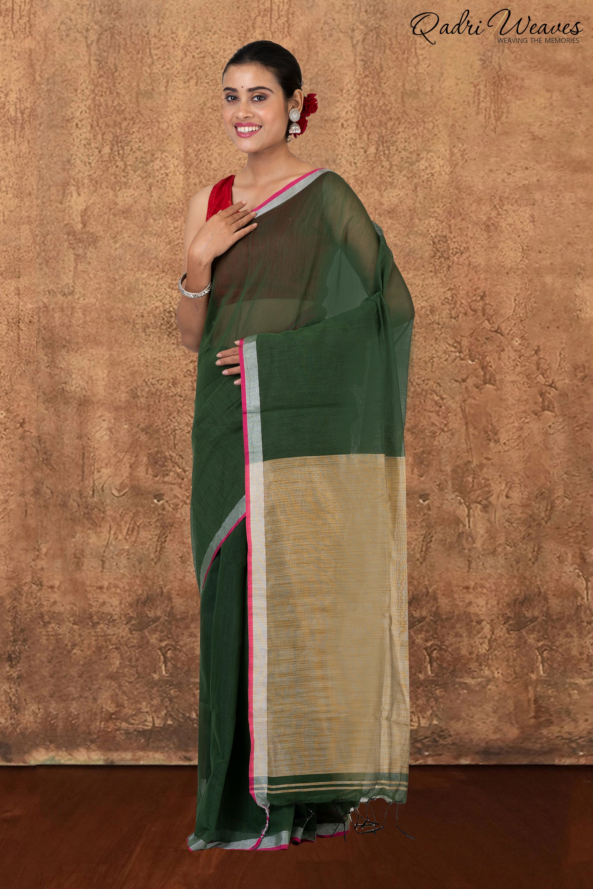 Seaweed Green & Golden Ghicha Silk Saree