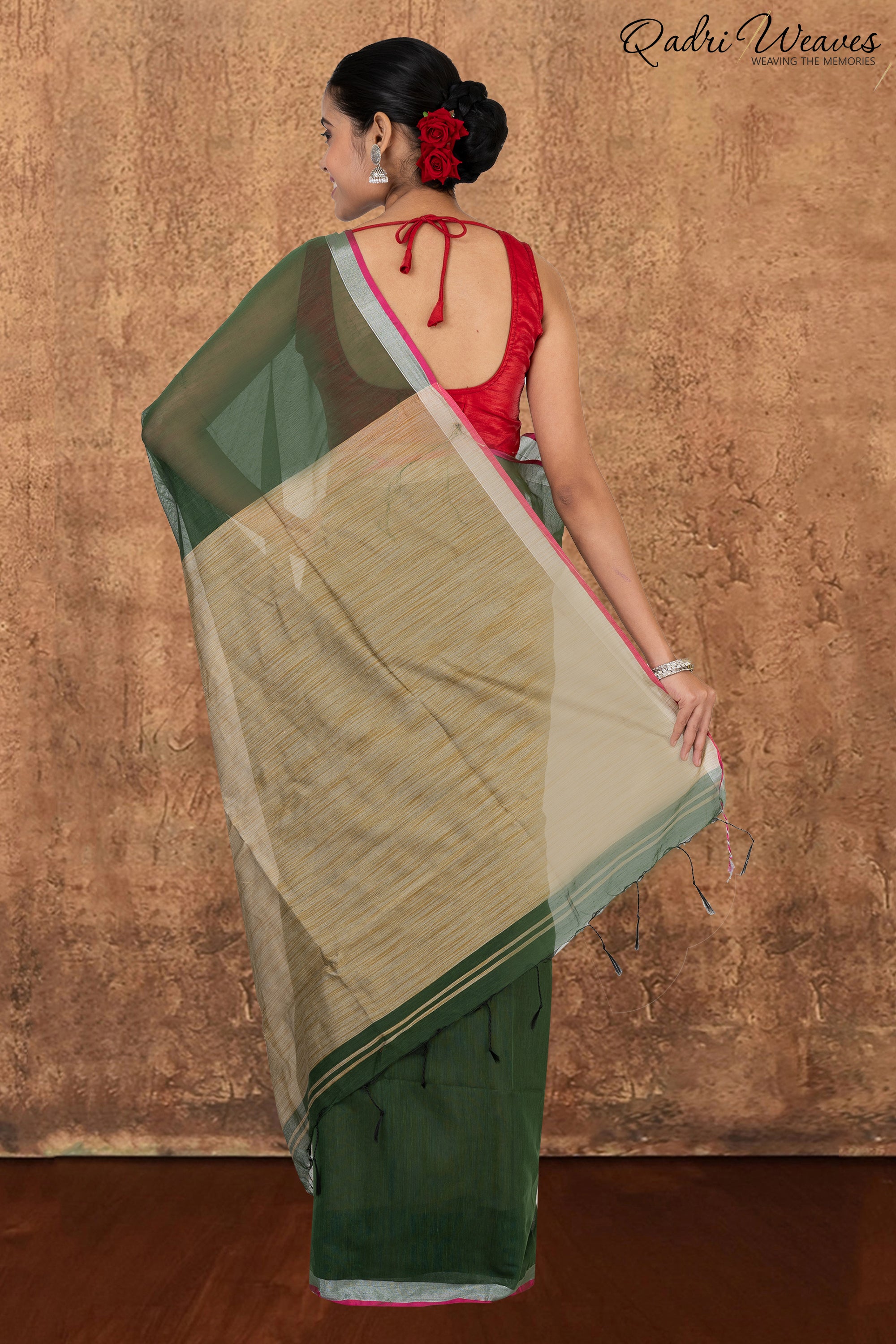 Seaweed Green & Golden Ghicha Silk Saree