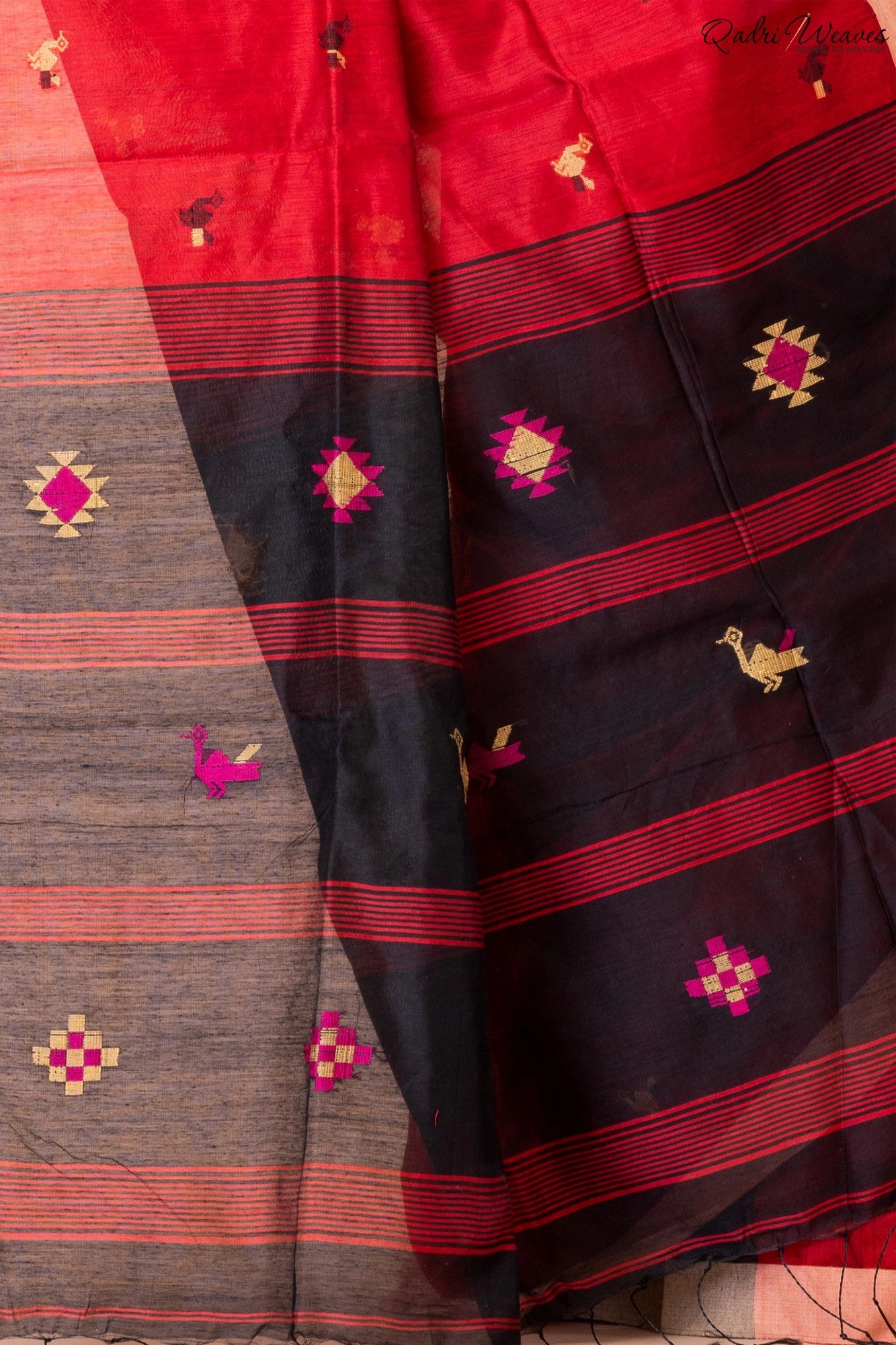 Handloom Red & Black Kota Silk x Acrylic Cotton Saree