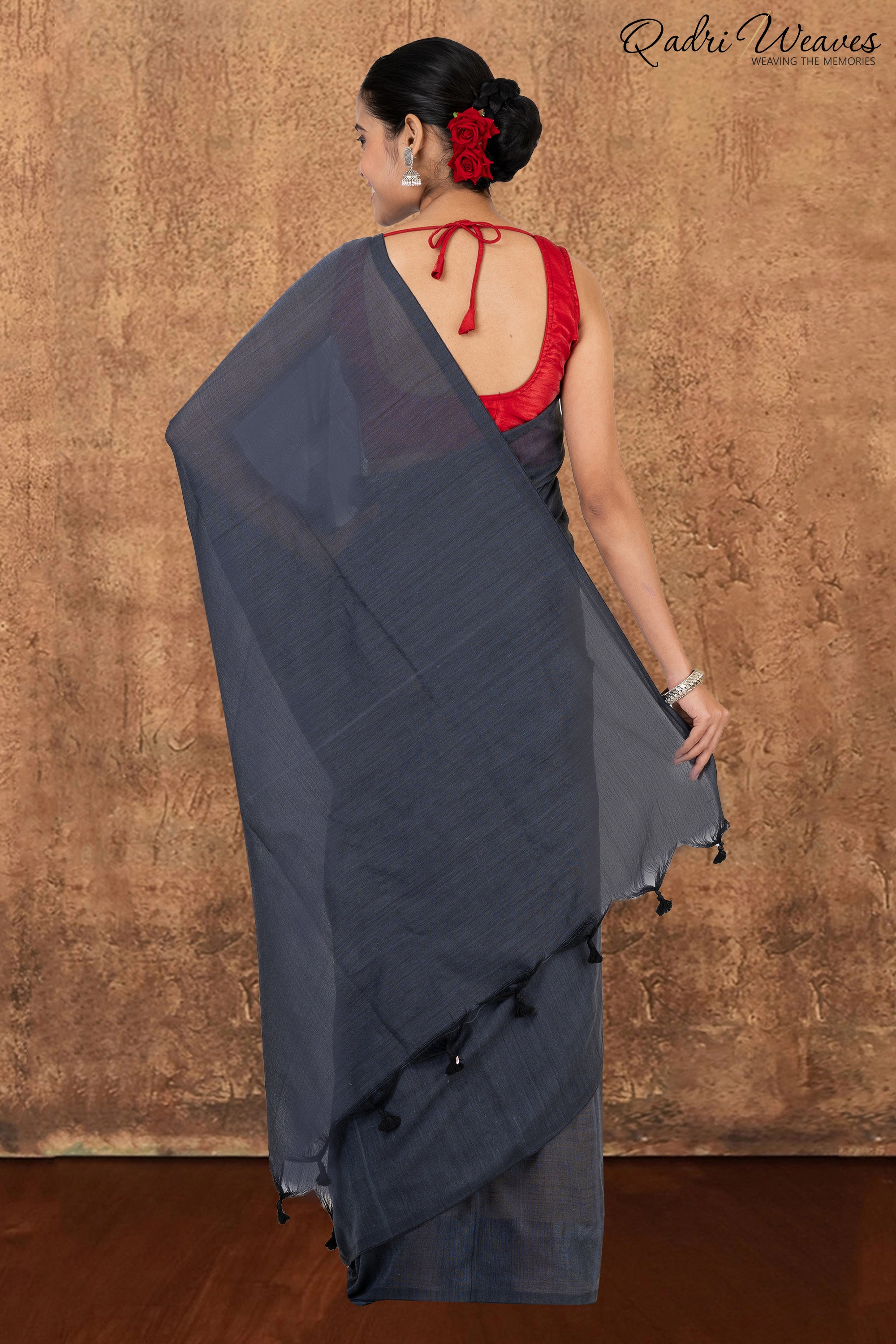 Dark Grey Pure Khadi Saree