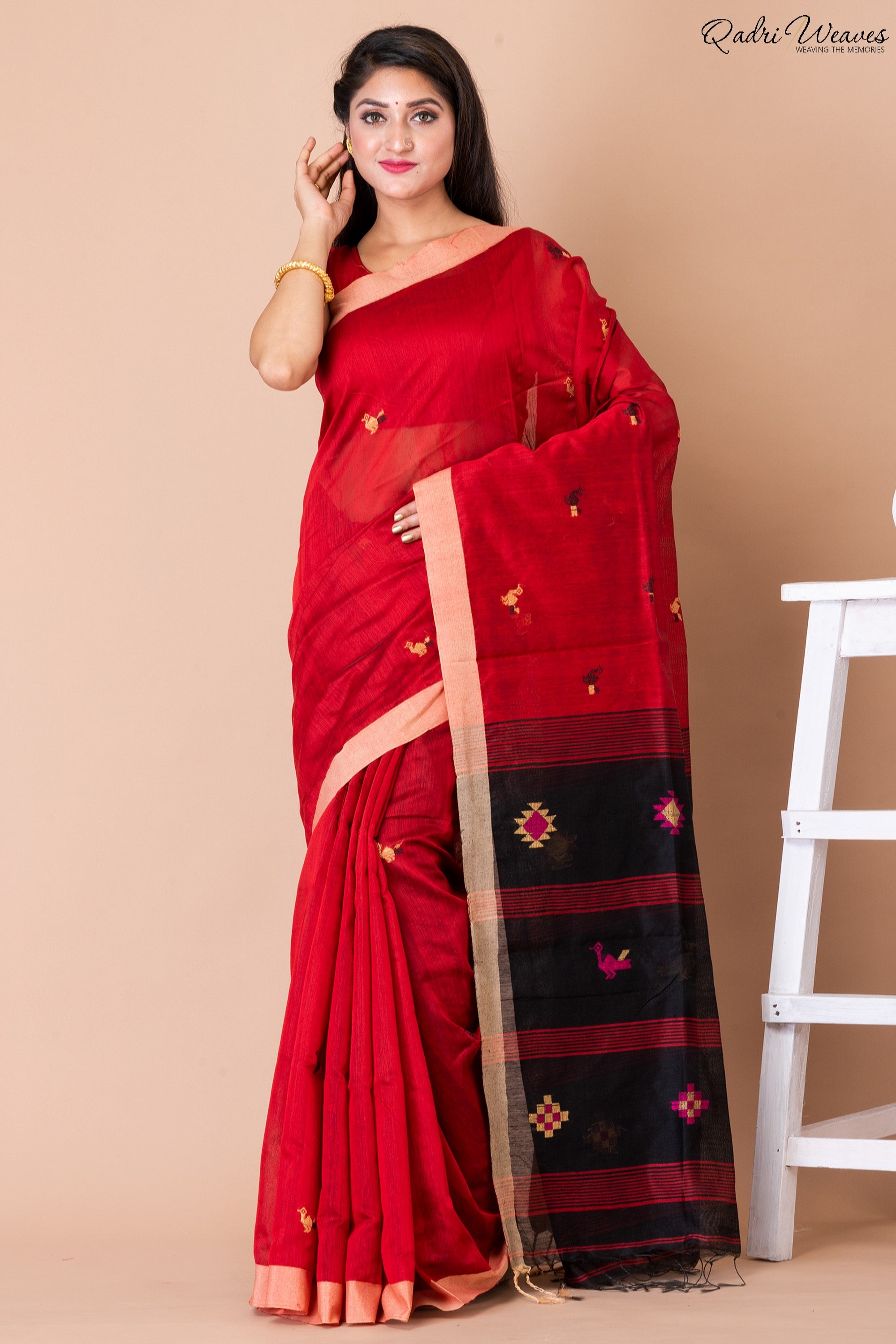 Handloom Red & Black Kota Silk x Acrylic Cotton Saree