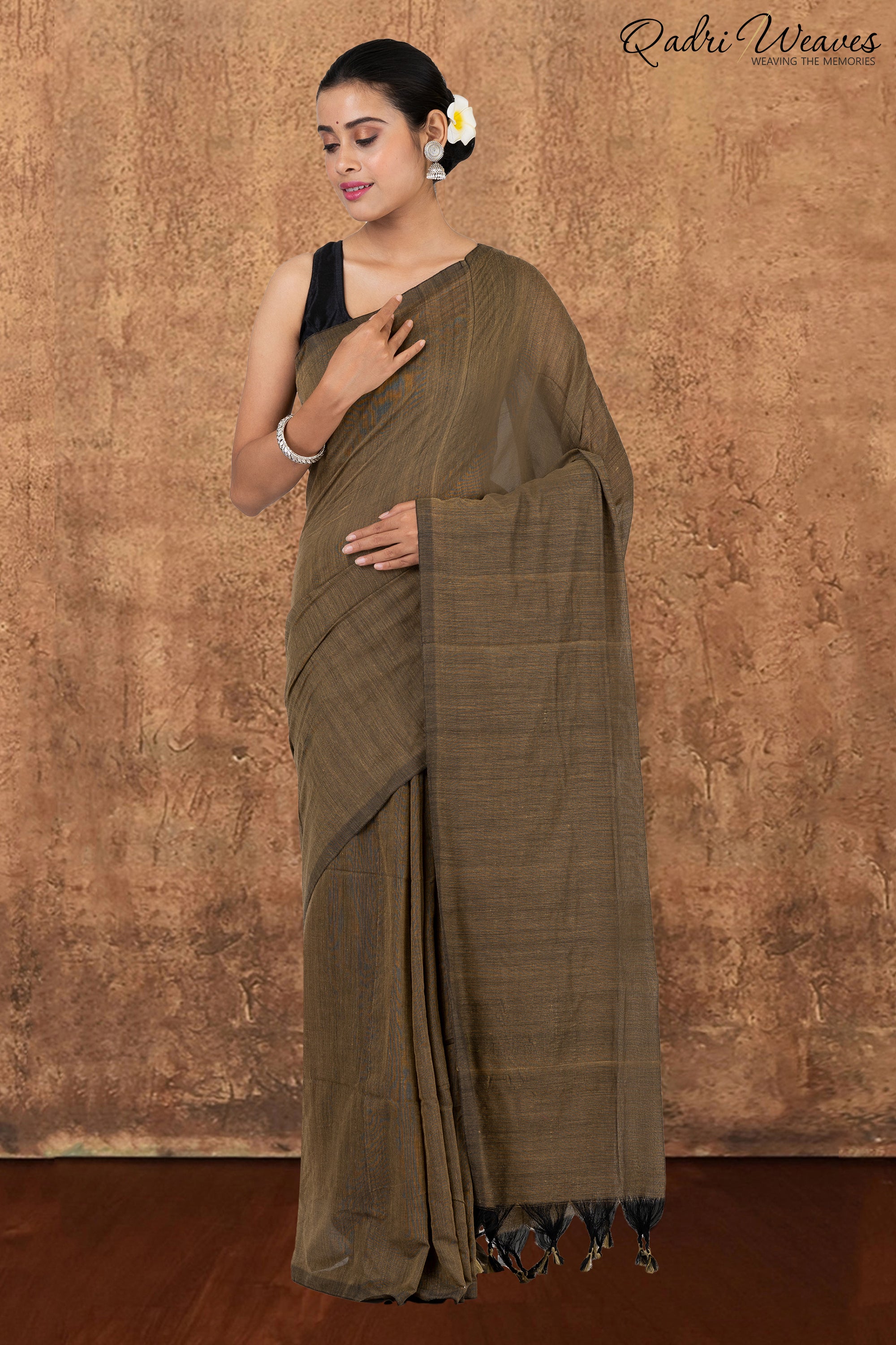 Wood Brown Pure Khadi Saree