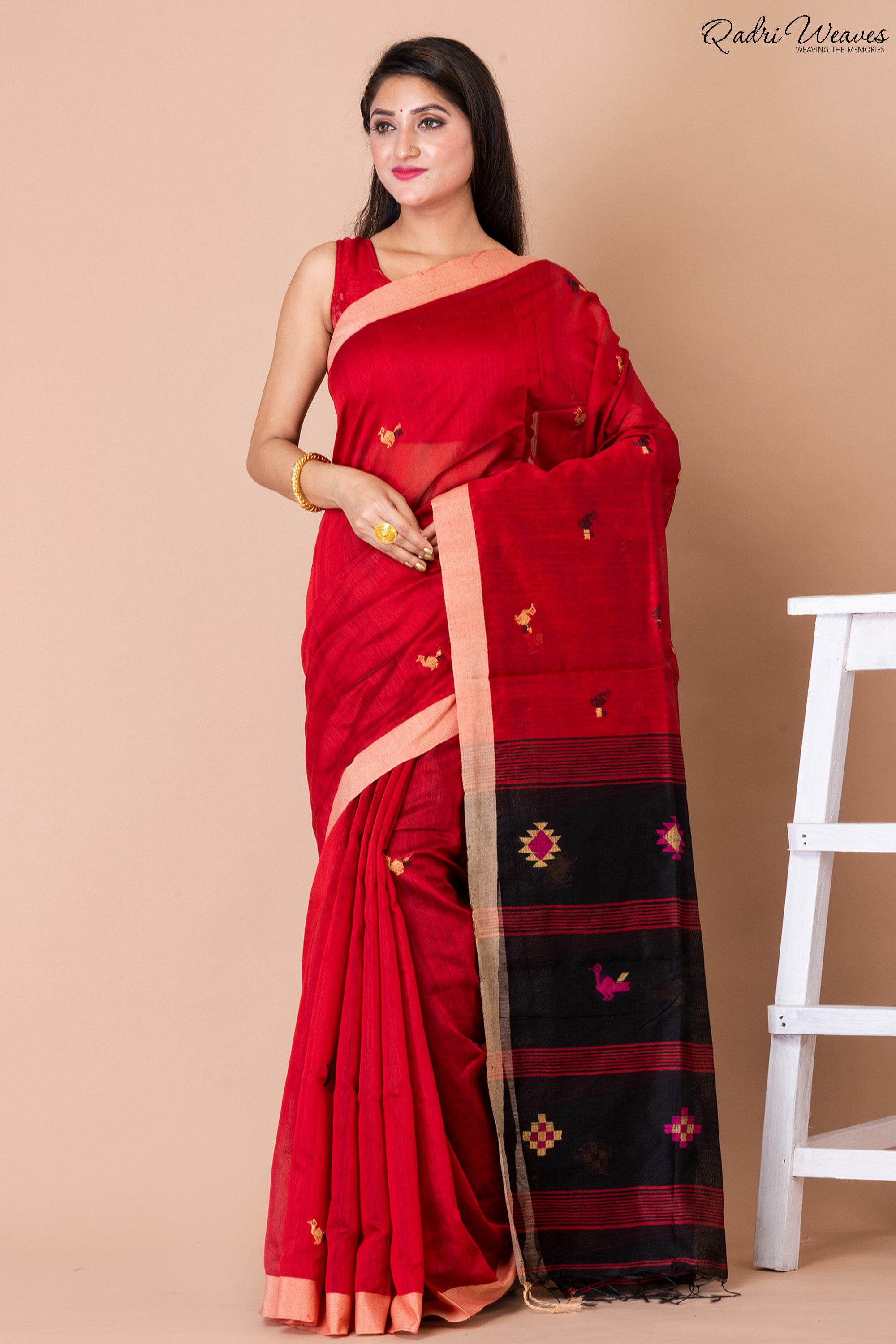 Handloom Red & Black Kota Silk x Acrylic Cotton Saree