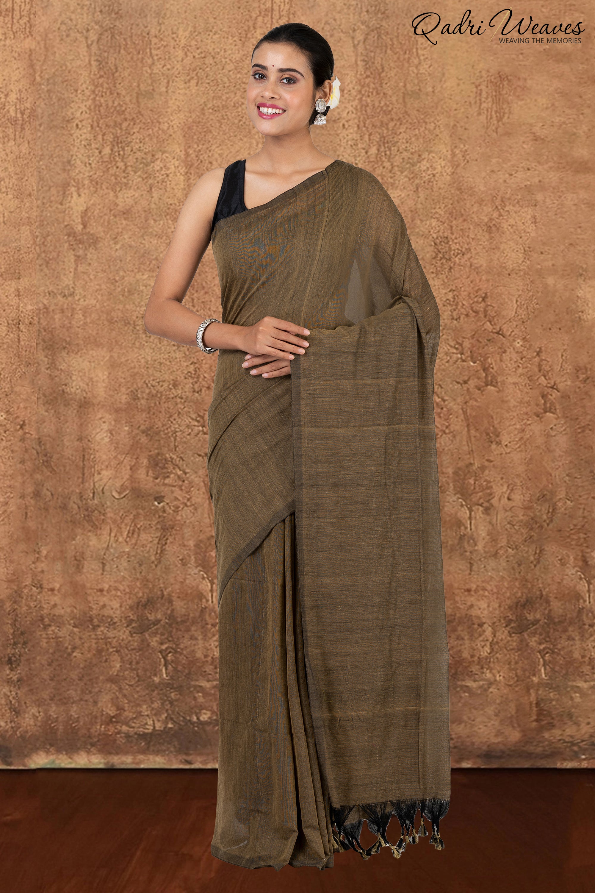 Wood Brown Pure Khadi Saree