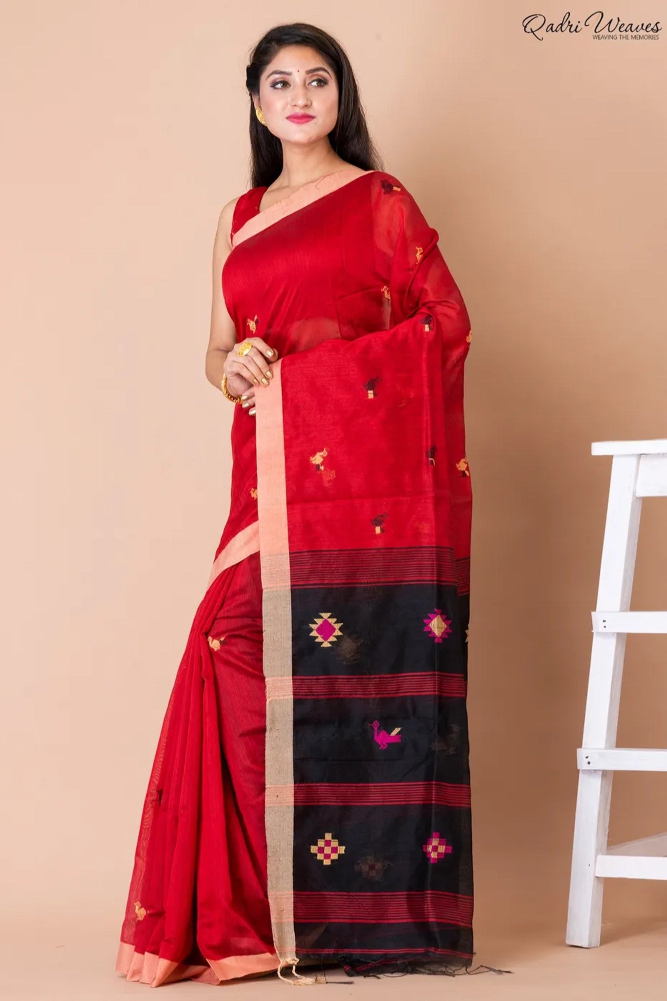 Handloom Red & Black Kota Silk x Acrylic Cotton Saree