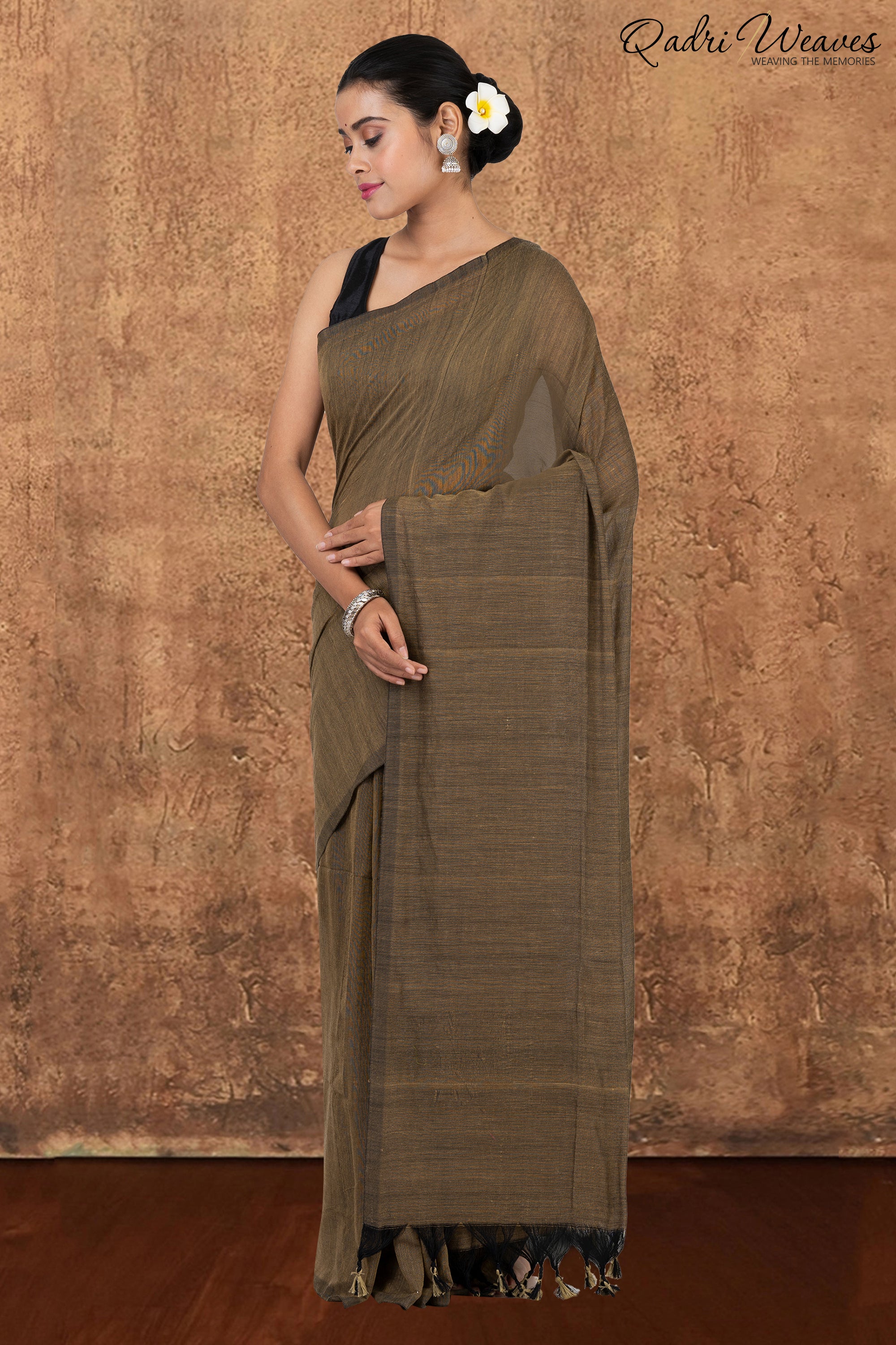 Wood Brown Pure Khadi Saree