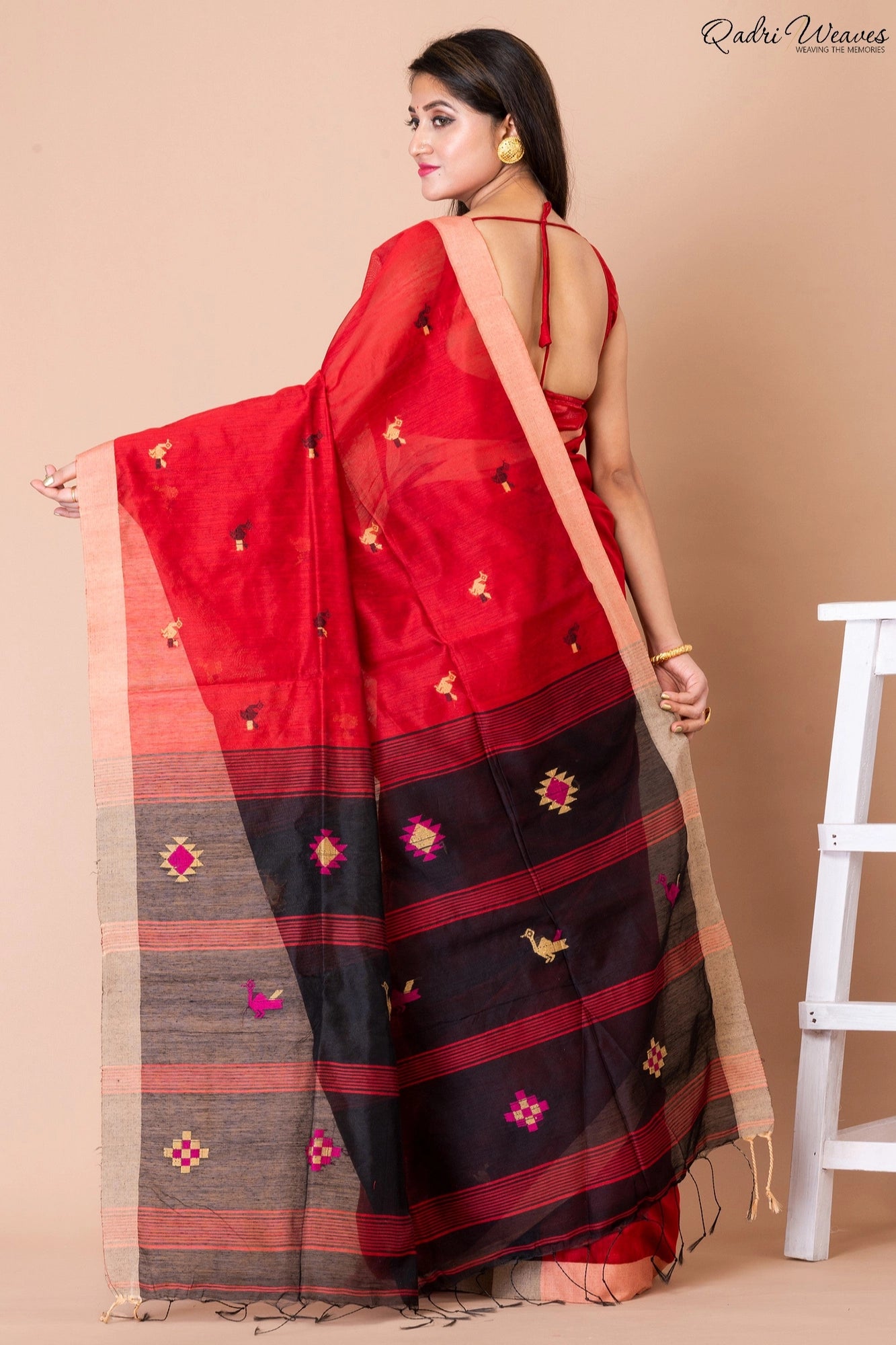 Handloom Red & Black Kota Silk x Acrylic Cotton Saree