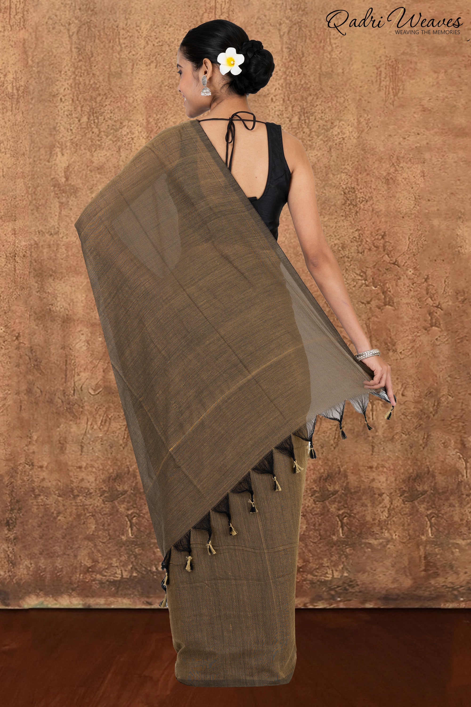 Wood Brown Pure Khadi Saree