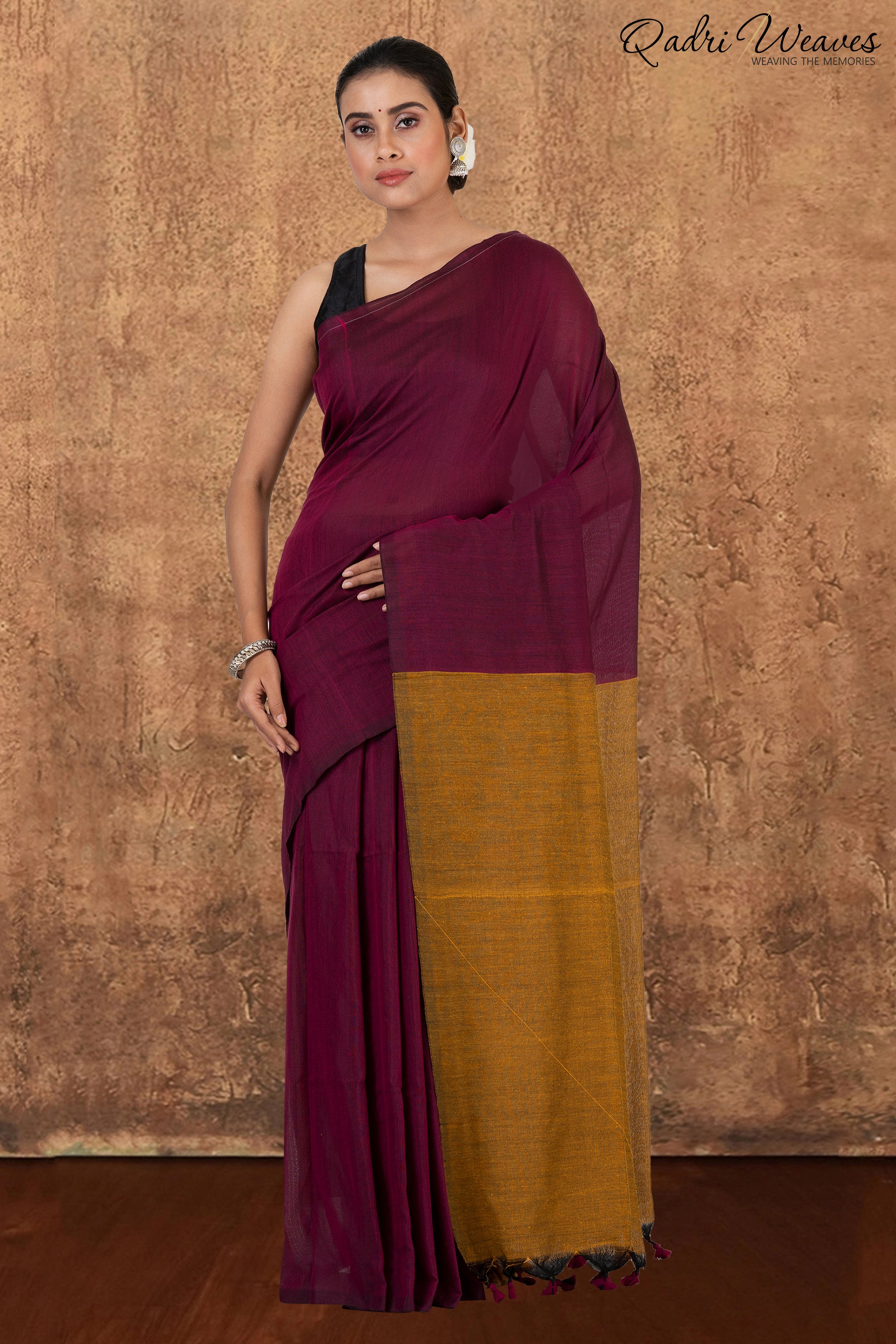 Rani Pink & Mustard Pallu Khadi Saree