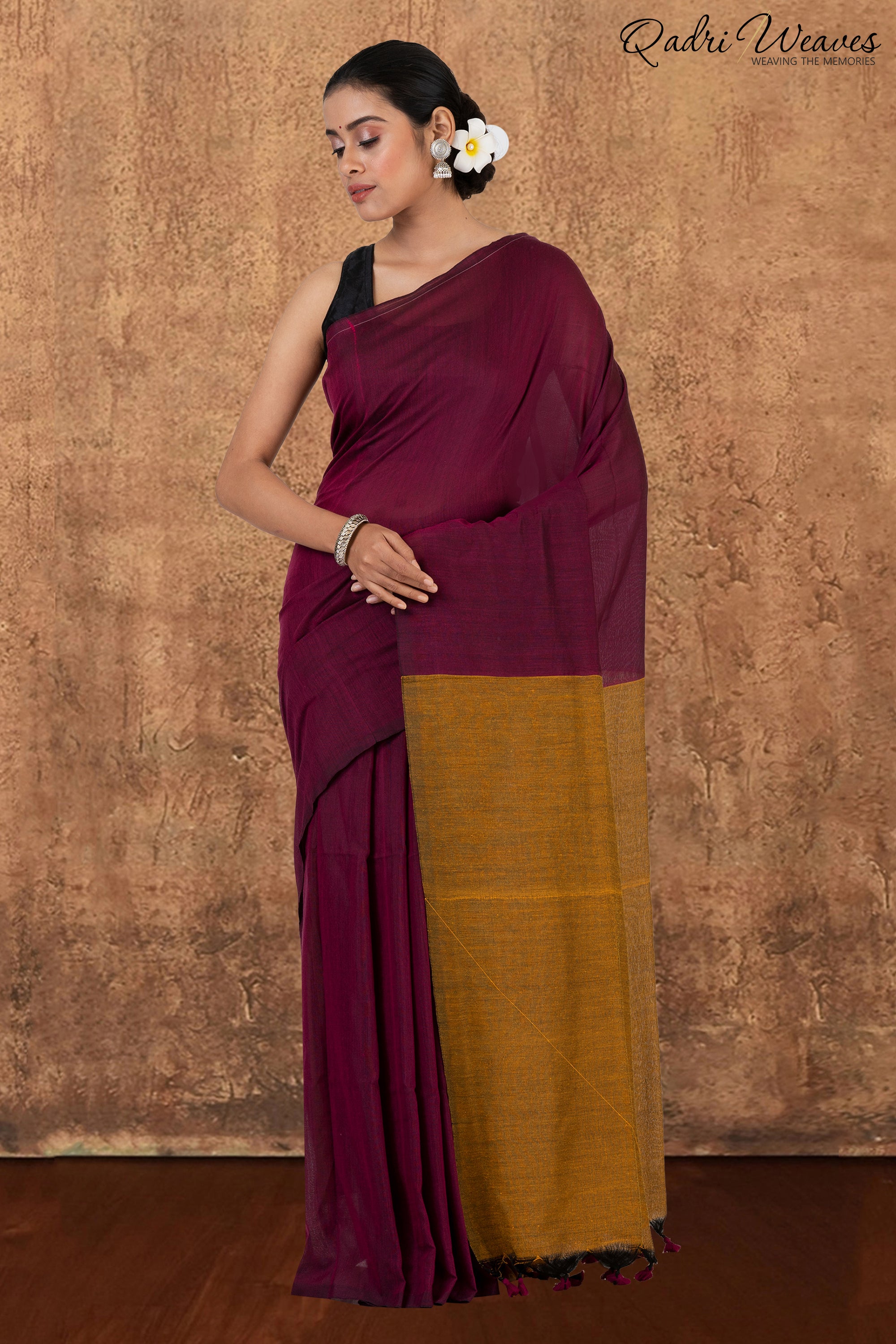 Rani Pink & Mustard Pallu Khadi Saree