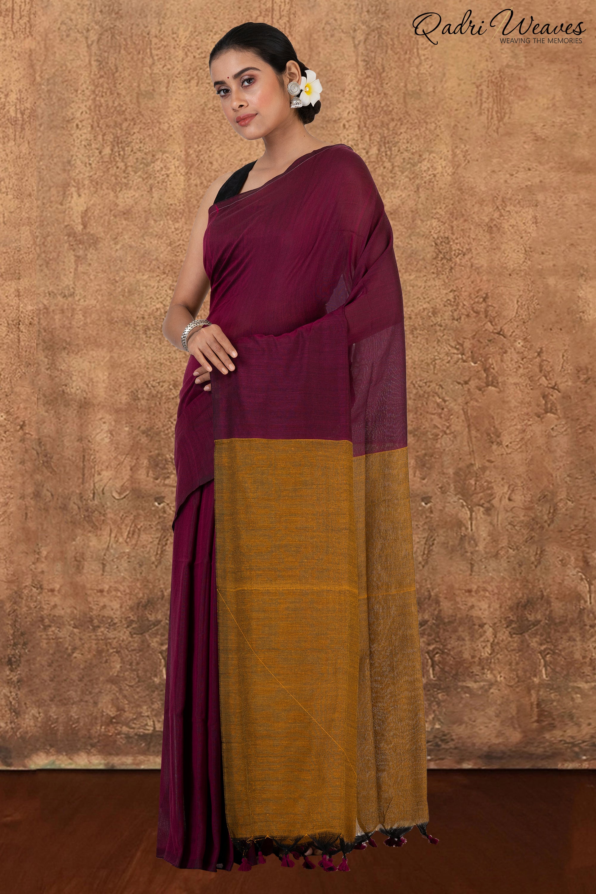 Rani Pink & Mustard Pallu Khadi Saree