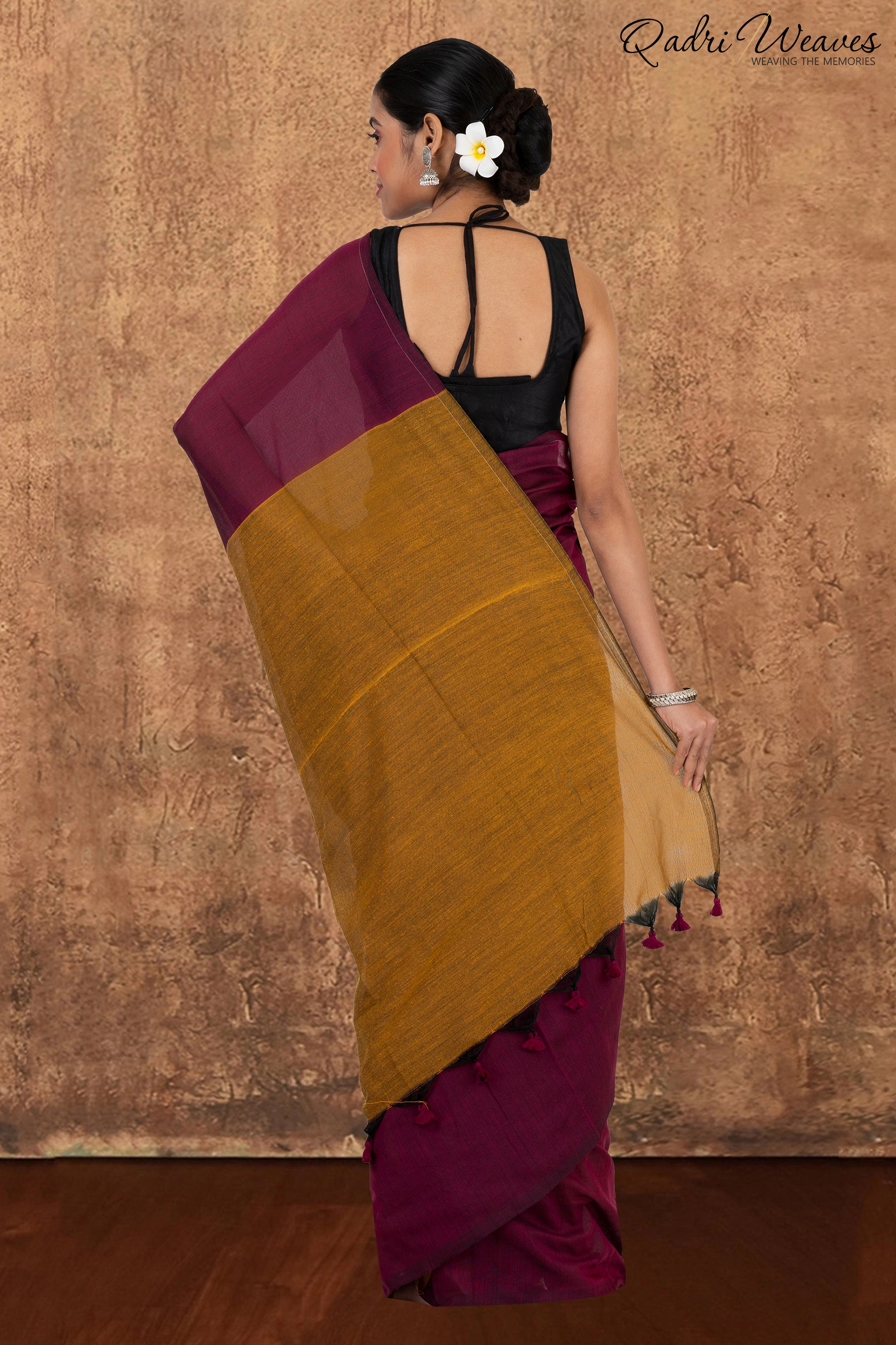 Rani Pink & Mustard Pallu Khadi Saree