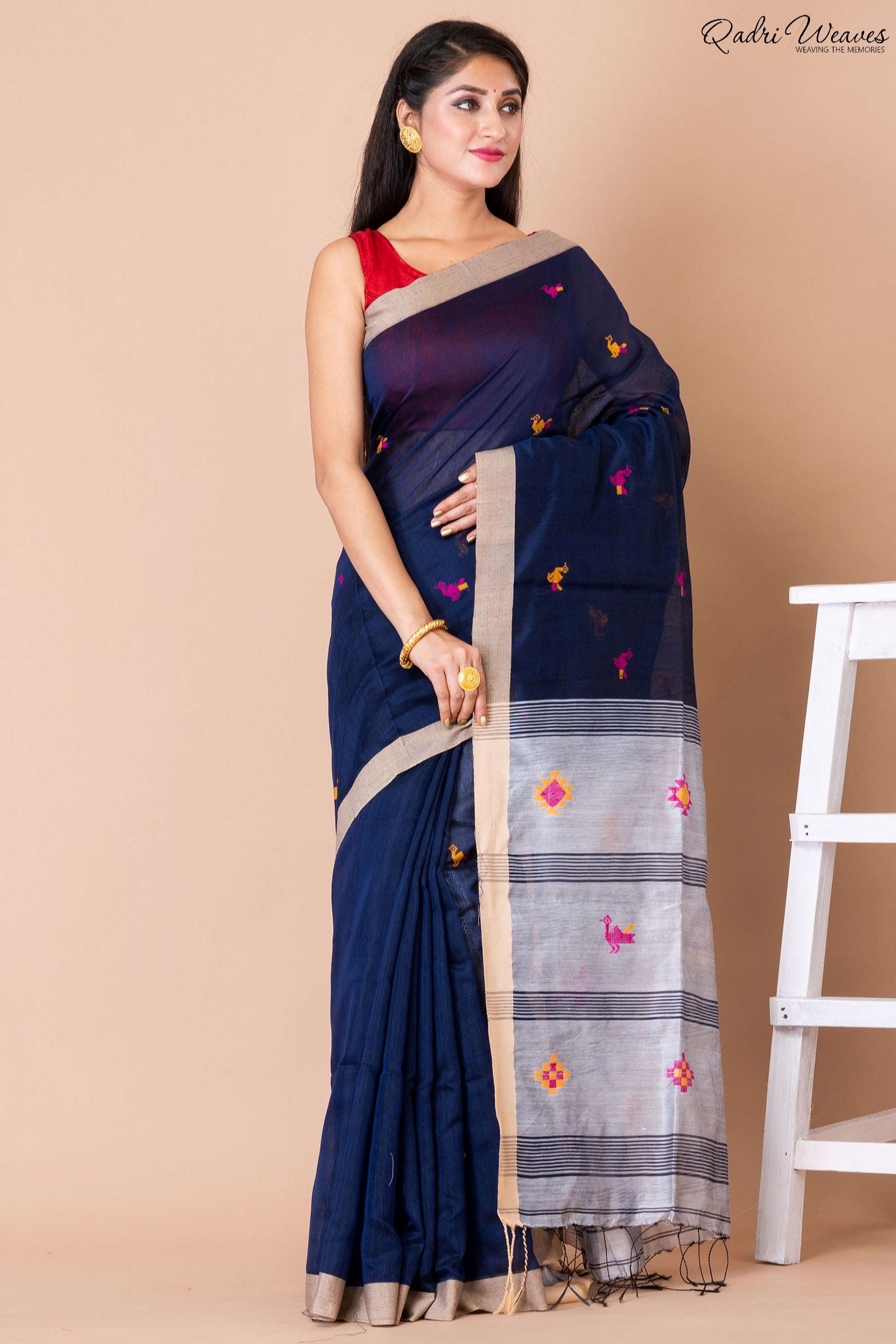 Handloom Blue & Silver Kota Silk x Acrylic Cotton Saree