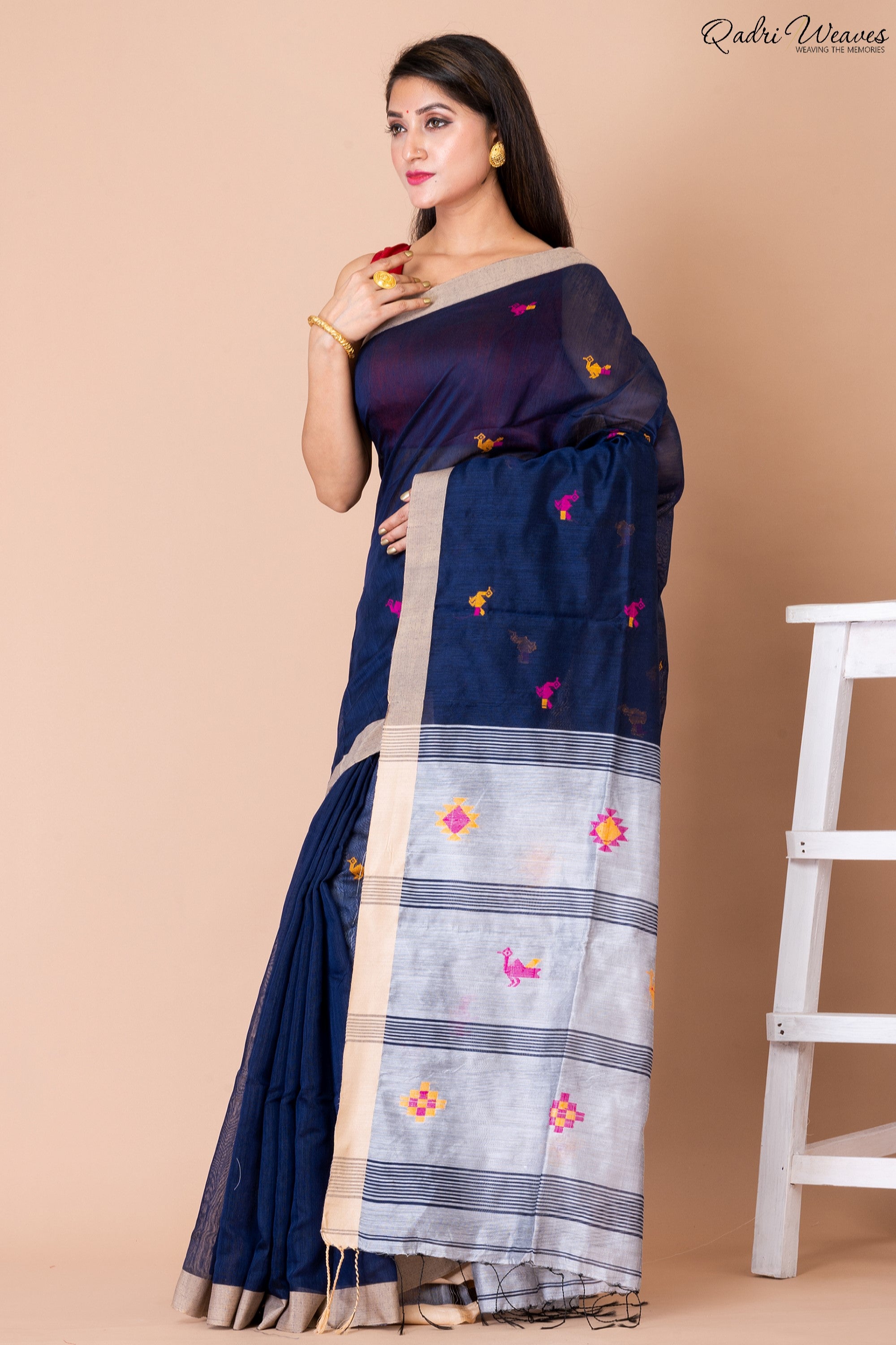 Handloom Blue & Silver Kota Silk x Acrylic Cotton Saree