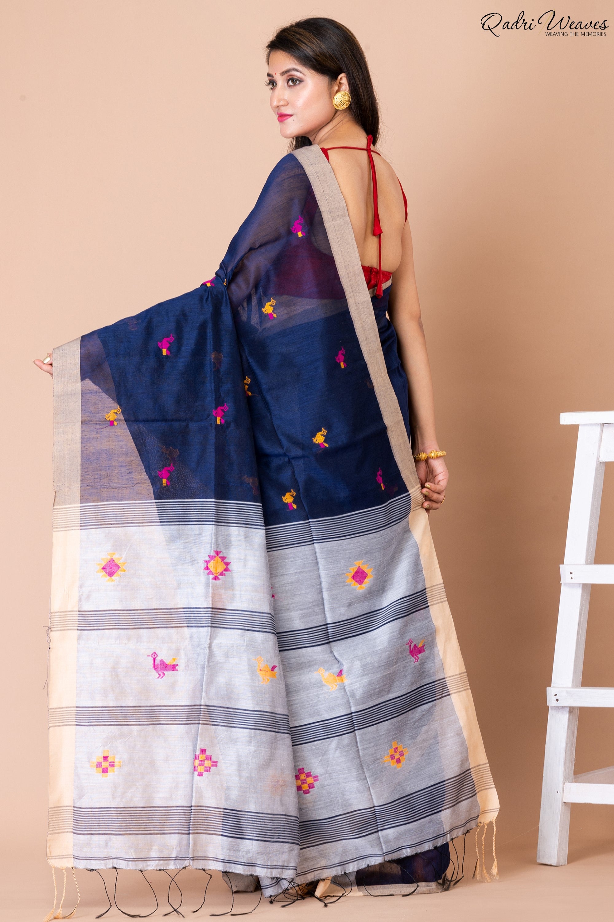 Handloom Blue & Silver Kota Silk x Acrylic Cotton Saree