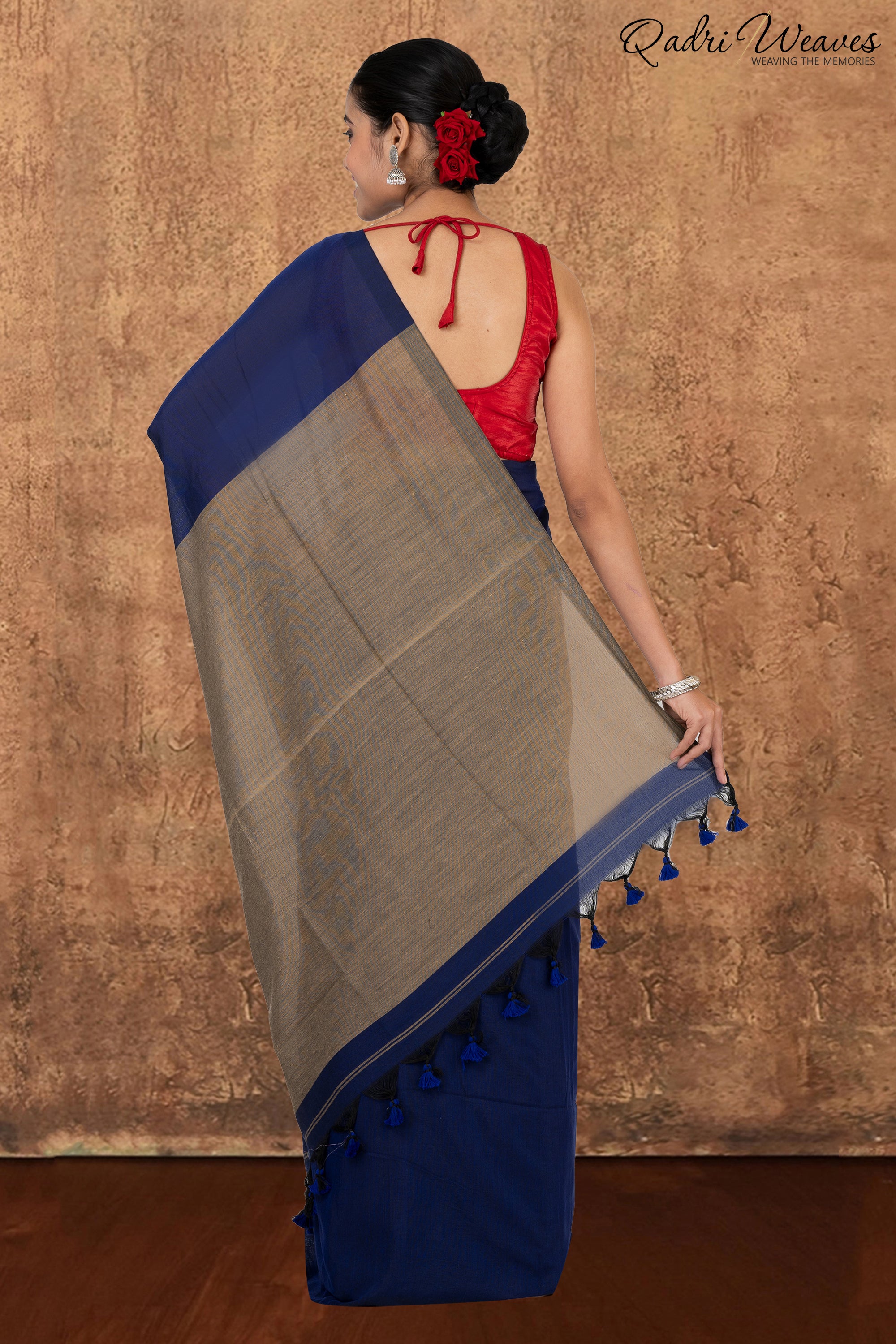 Denim Blue & Grey Pallu Khadi Saree