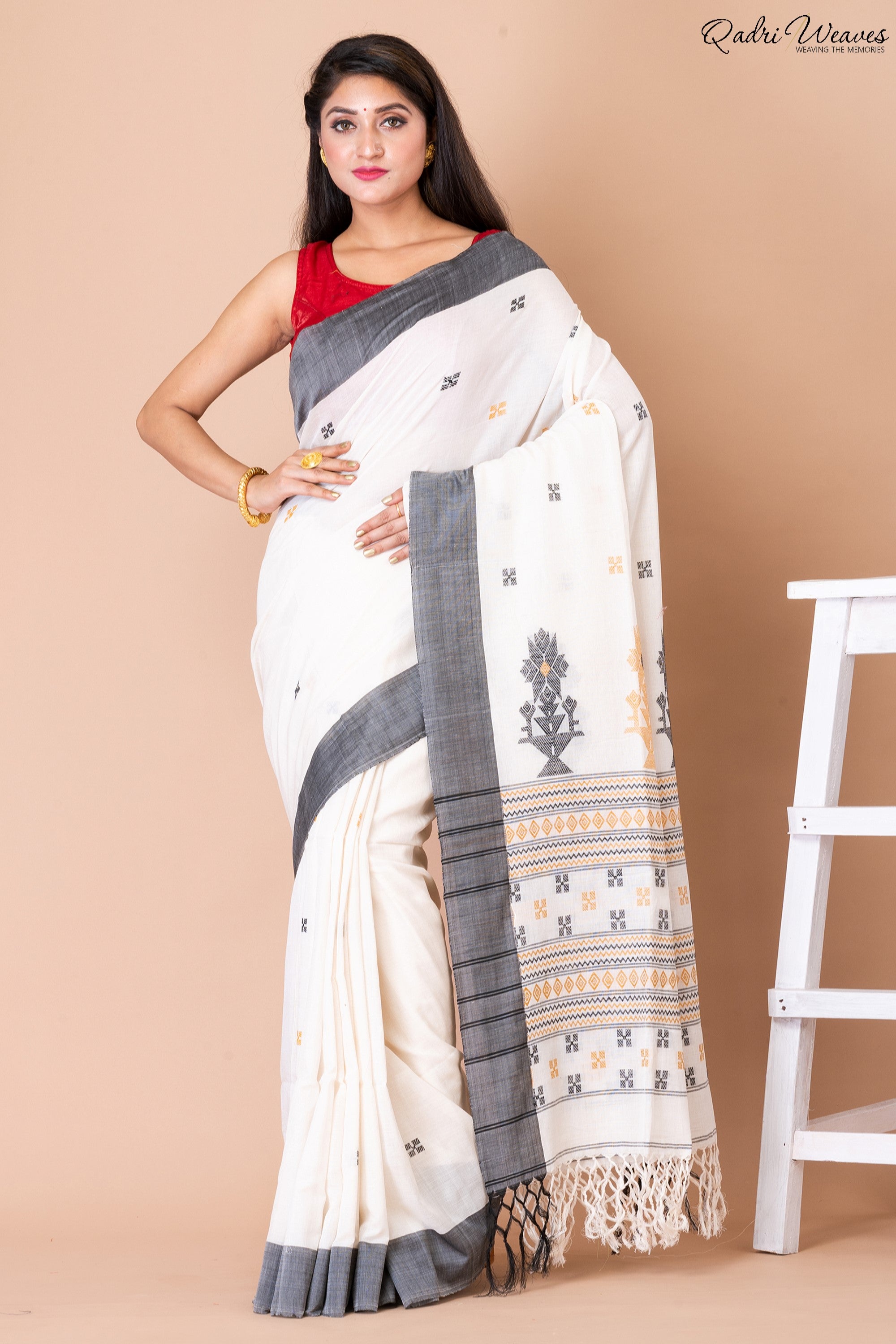 Handloom White Mercerized Cotton Saree